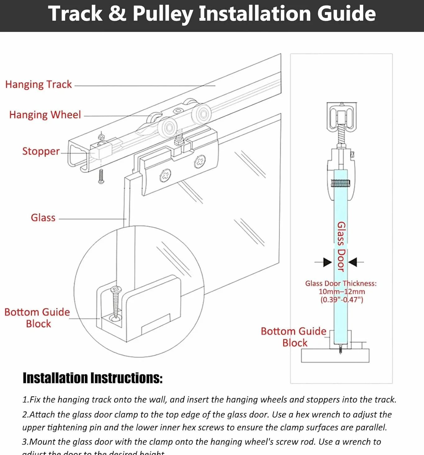 Kit de Herrajes para Puertas Correderas de Cristal de Doble Hoja para Cocina, Guía de Aluminio de Doble Carril de 70 a 400cm para Tabiques(90cm (3.0ft))