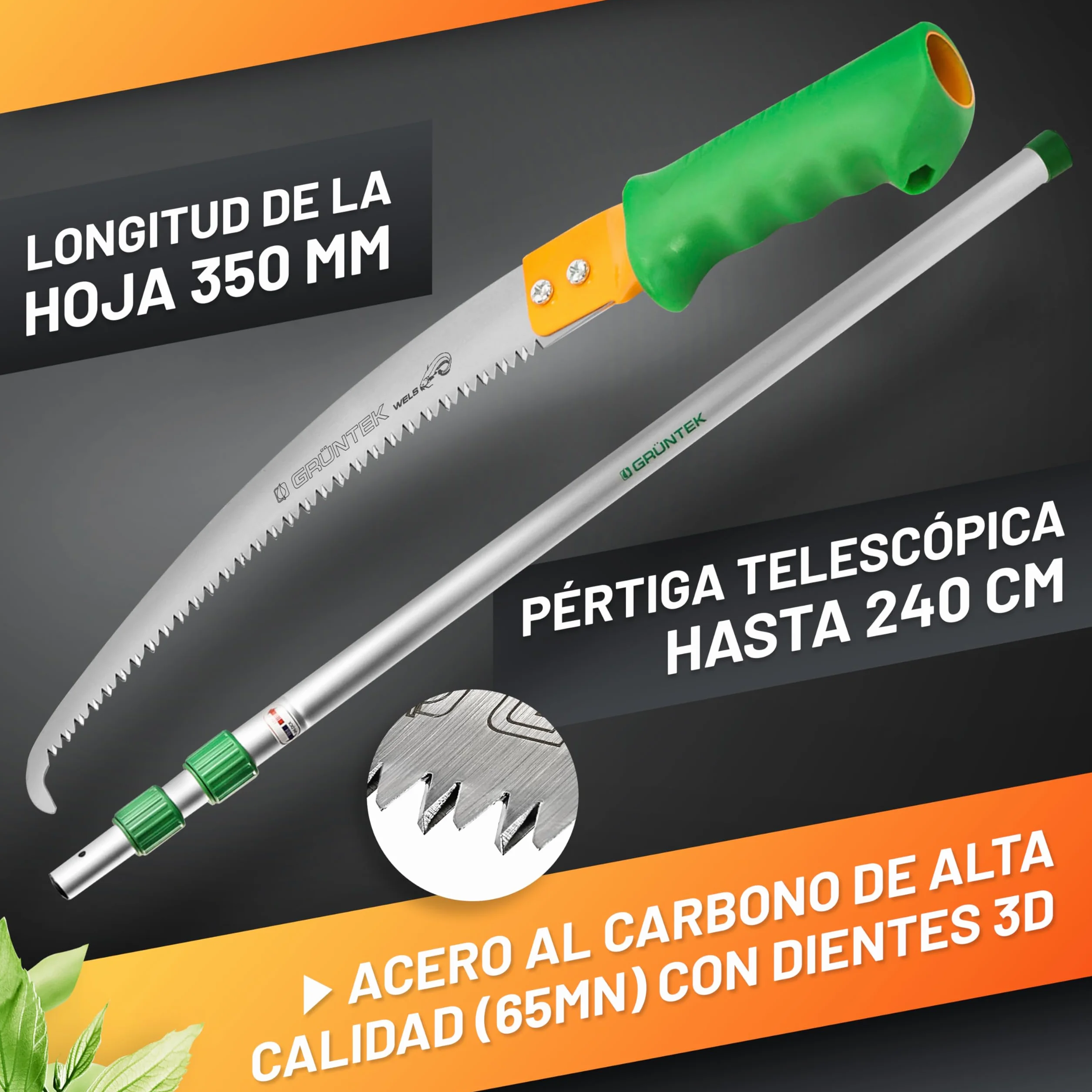 GRÜNTEK Sierra de Podar Telescópica 100-240 cm Cortarramas