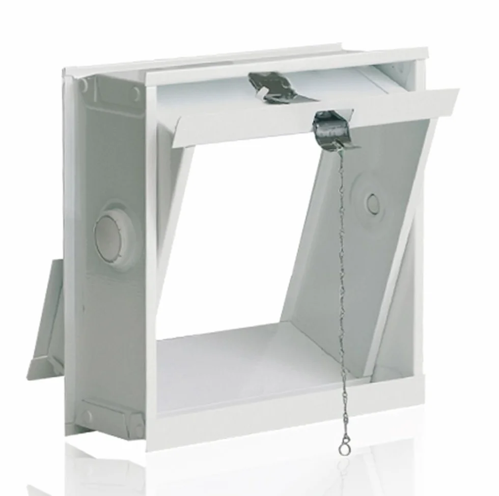 Fuchs Design Hoja de ventilación de chapa de acero blanco (217x235x90 mm) para 1 bloque de vidrio (19x19x8 cm) - con mecanismo de tracción
