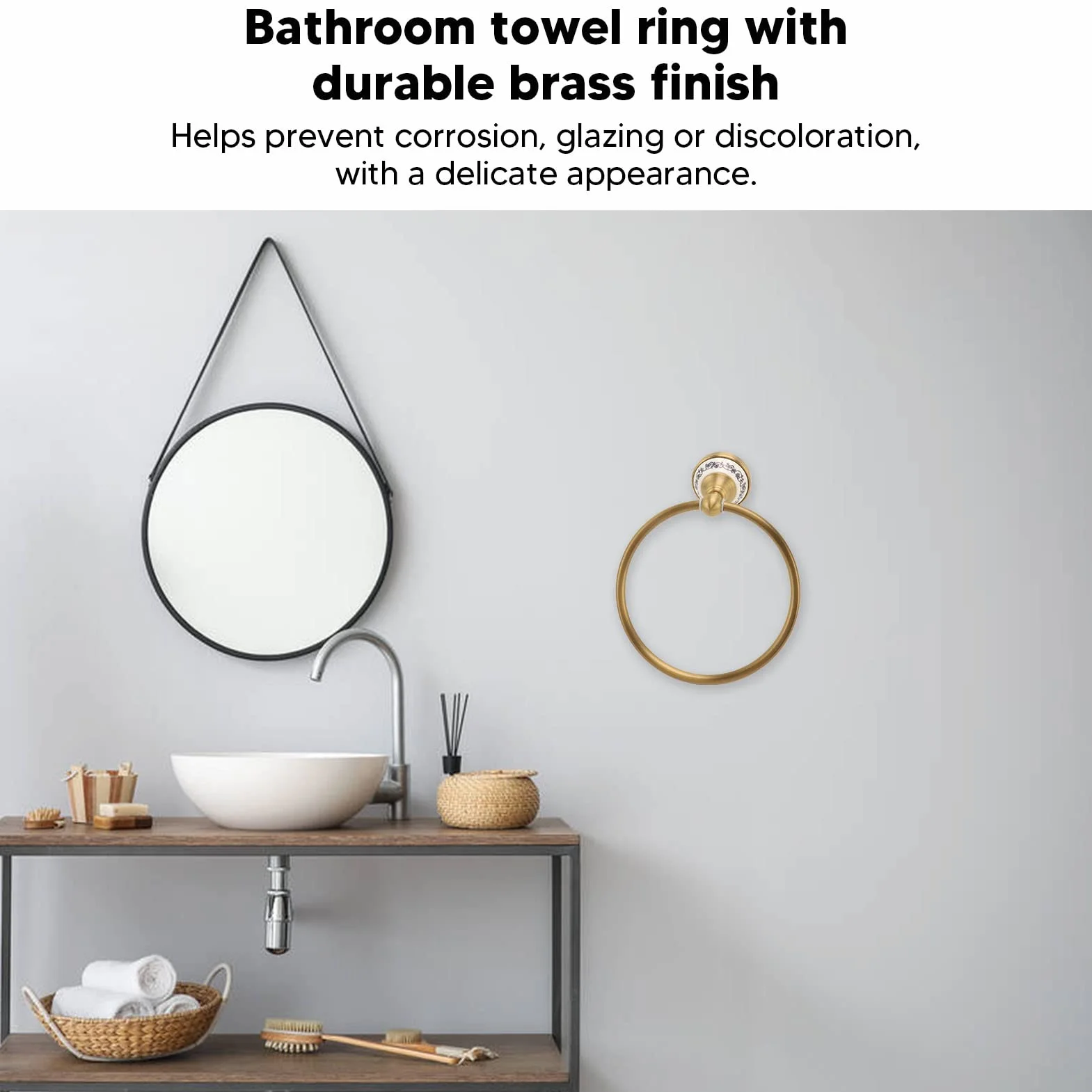 Anillo de Baño Estilo Vintage, Colgador de Toallas de Acero Inoxidable, Toallero de Latón Antiguo para Cocina y Baño (Oro)