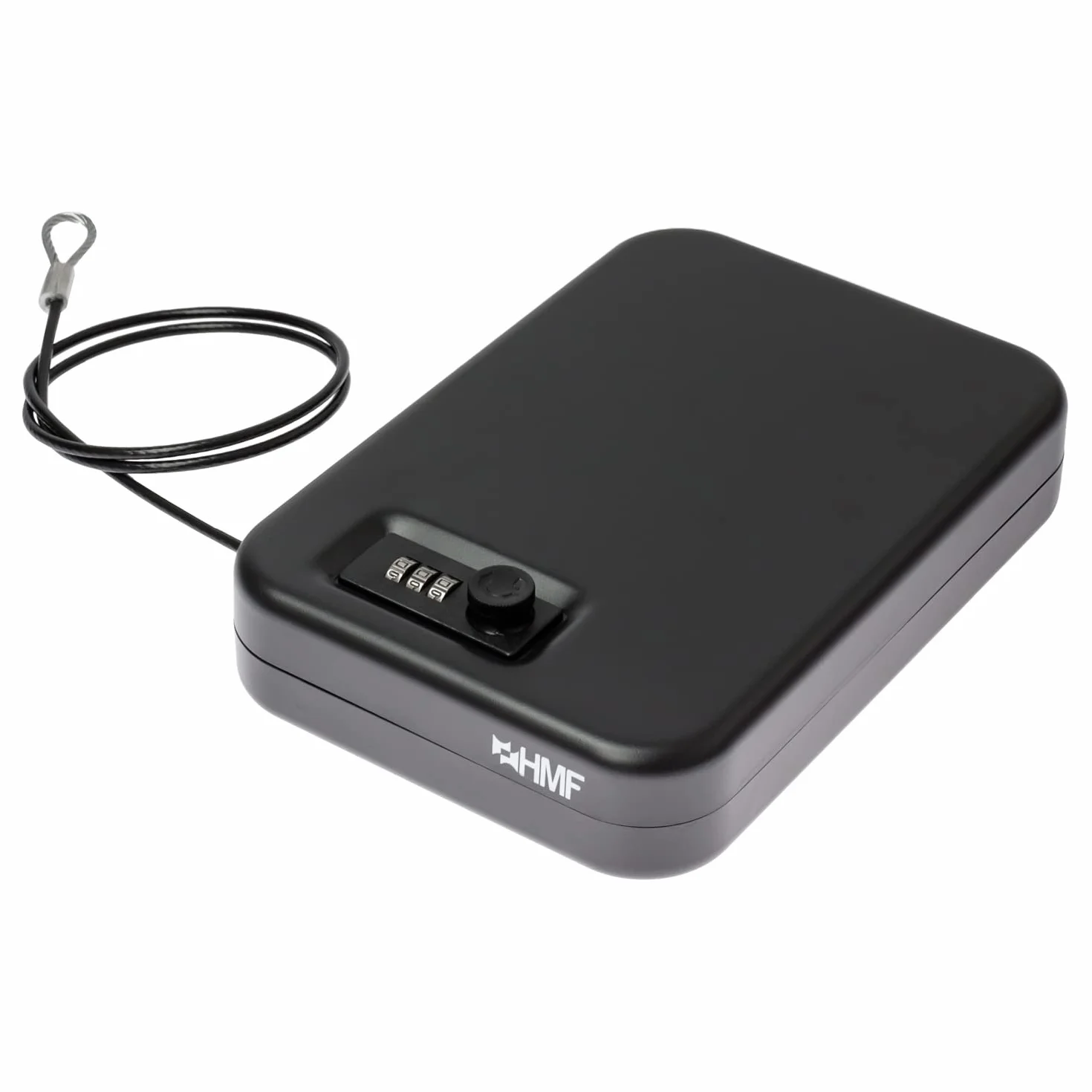HMF 317-02 Caja de seguridad con cerradura de combinación, portátil, cable de seguridad 24x16,5x4,5 cm Negro