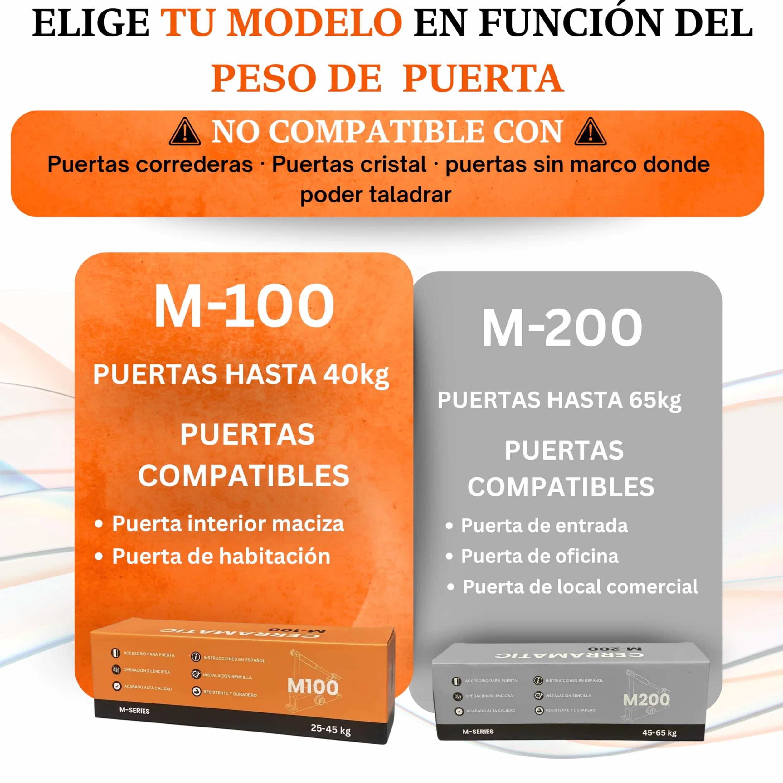 M-100, Cierrapuertas automatico, muelle puerta con brazo articulado hidráulico, muelle cierrapuertas de 25-40kg, cierre puerta, cierra puertas automatica.