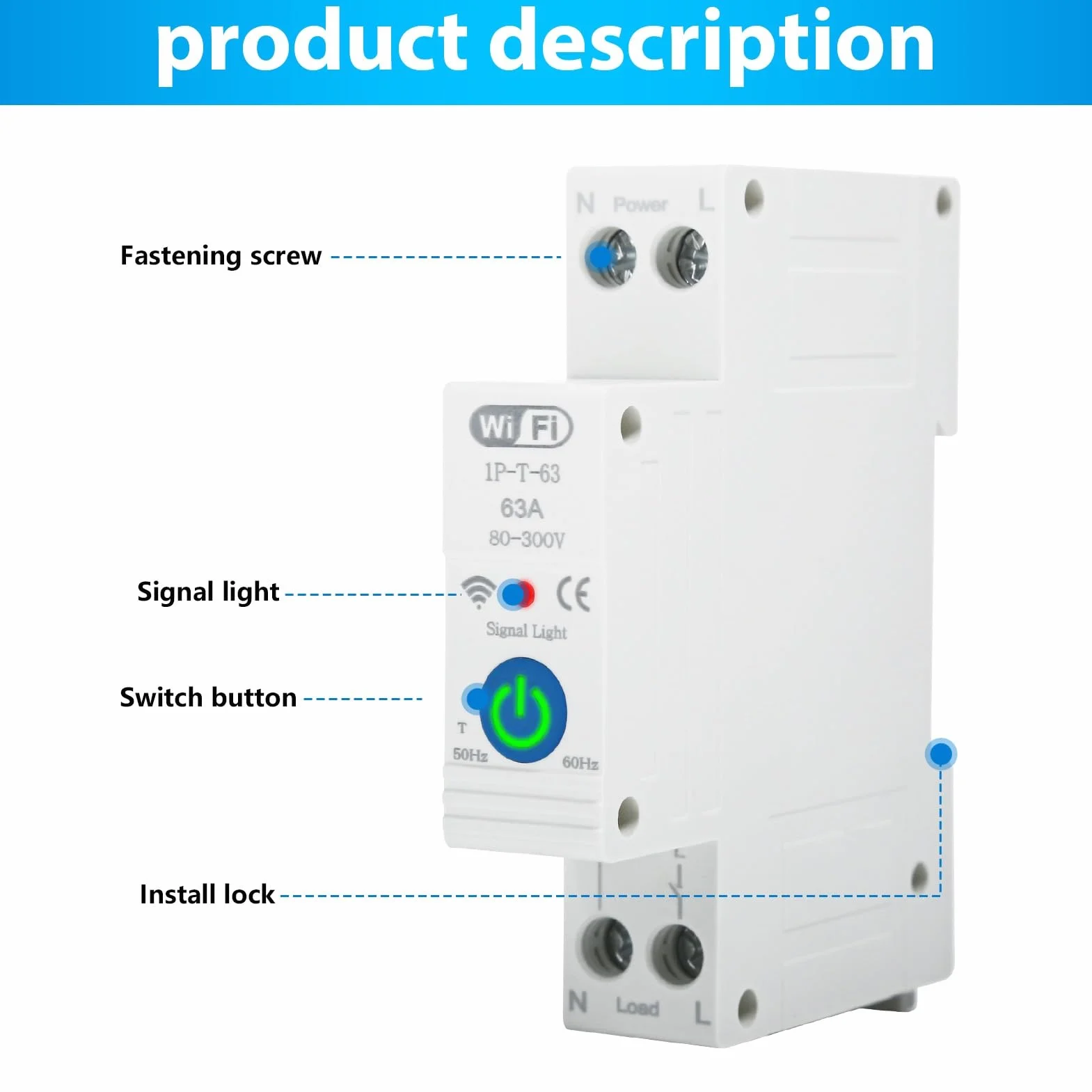 Jadeshay Tuya WiFi Disyuntor Inteligente 1P 63A 230VAC Interruptor WiFi con Temporización Compatible con Alexa Google Assistant