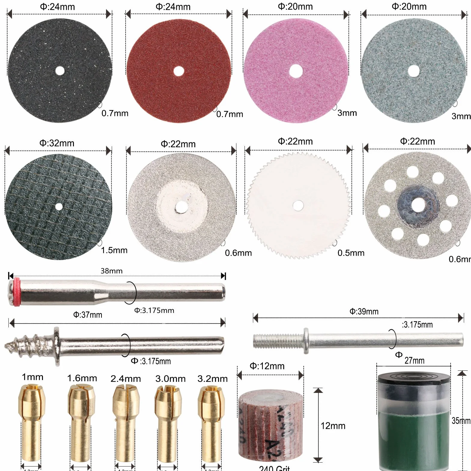 ZFE 217 piezas, juego de accesorios para Dremel Proxxon y multiherramienta para modelar Super para Dremel, Proxxon, herramienta multifunción con mango de 3 mm