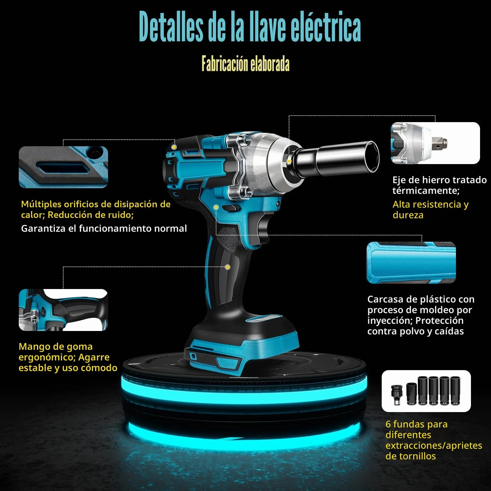 Atornillador de impacto con batería de 1/2 pulgadas, sin escobillas, 520 Nm, 18 V, compatible con luz LED, sin escobillas, para Makita (sin batería, sin cargador)