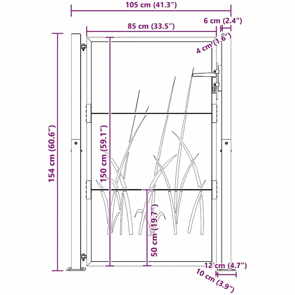 vidaXL Puerta de jardín Acero corten diseño Hierba 100x150 cm, Puerta de Valla, Puerta de Exterior, Puerta de Metal, Puerta de Seguridad
