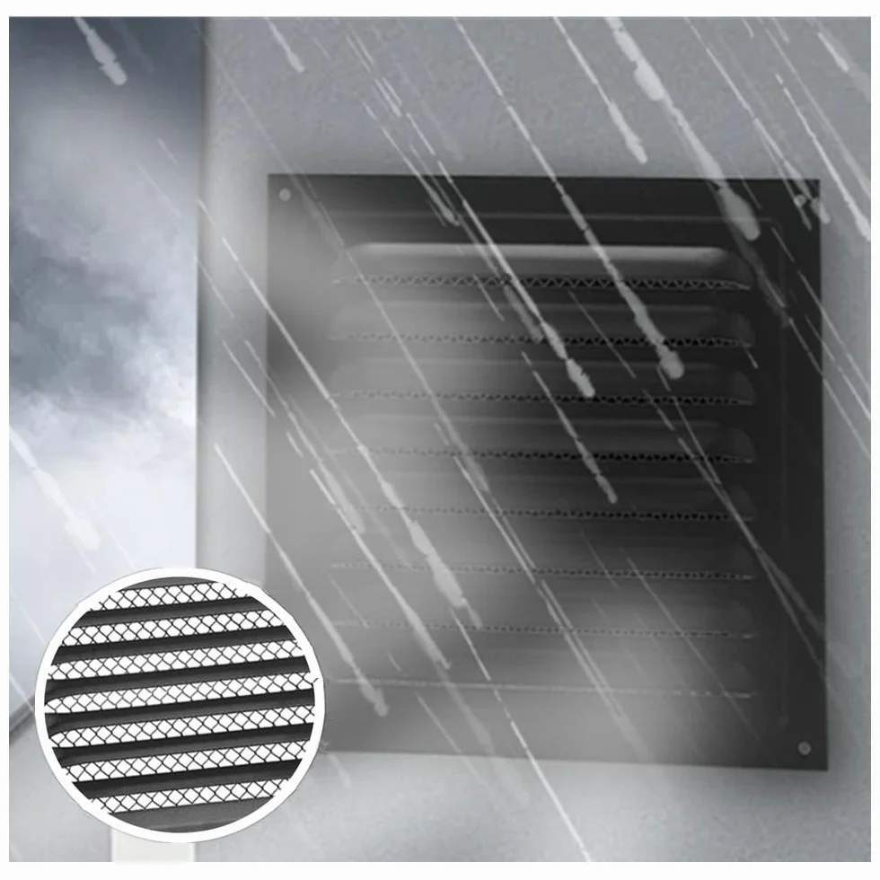 Rejilla de ventilación cuadrada de metal con pantalla de insectos integrada para mejoras del hogar, cubierta de conducto de ventilación de 25 x 25 cm