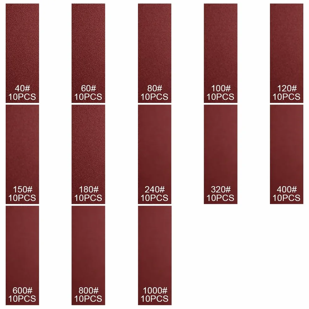 URAQT Juego de Papel de Lija Húmedo y Seco, 130 Piezas Papel de Lija Grueso a Fino Grano de 40-1000, 1 Microlijadora Manual para Pulir Coches Metal Madera Muebles, 30 x 90mm