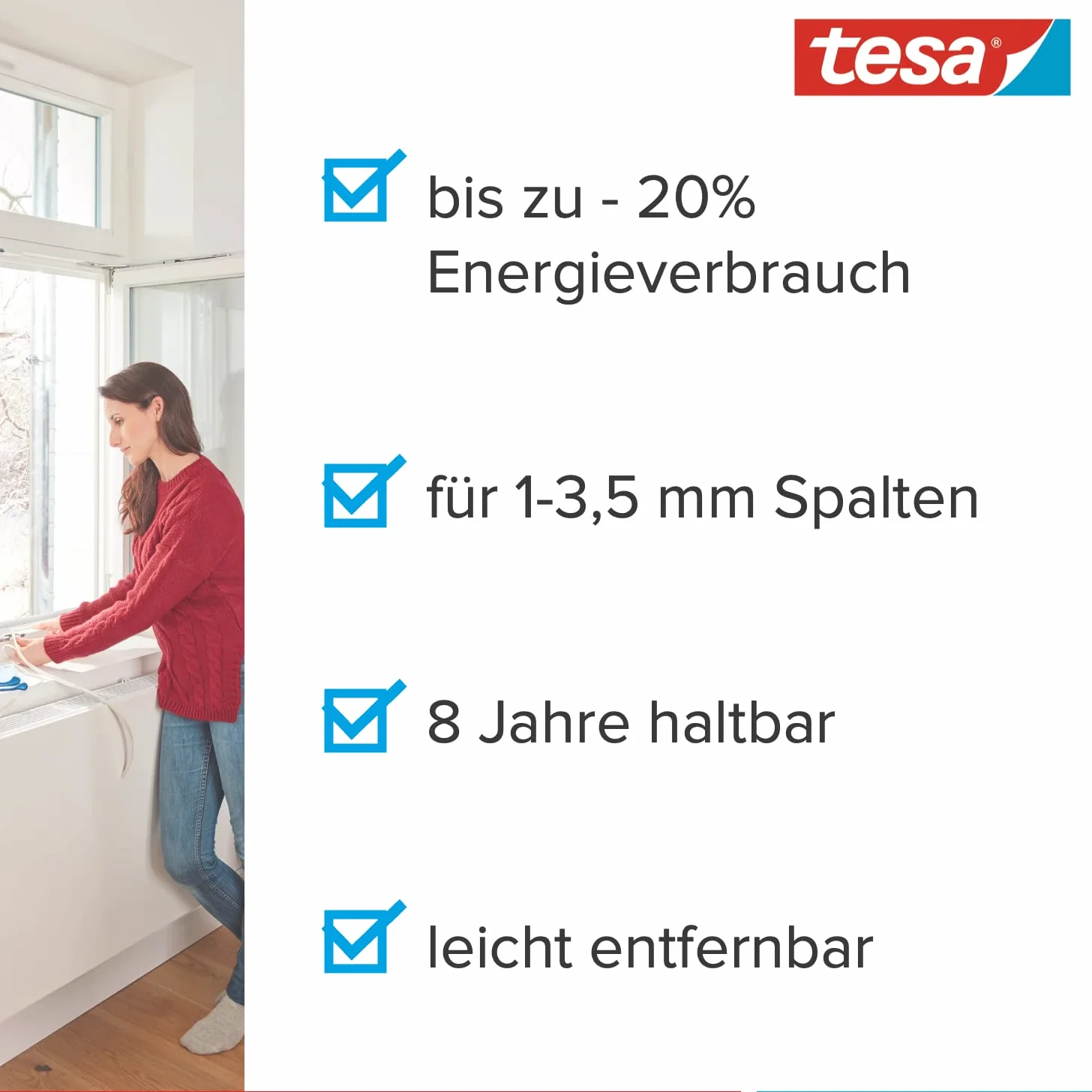 tesamoll Perfil E - Paquete de 2 - Burlete de Caucho Autoadhesivo para Aislar Ventanas y Puertas y Sellar Huecos - Blanco - 2x 10 m x 9 mm x 4 mm