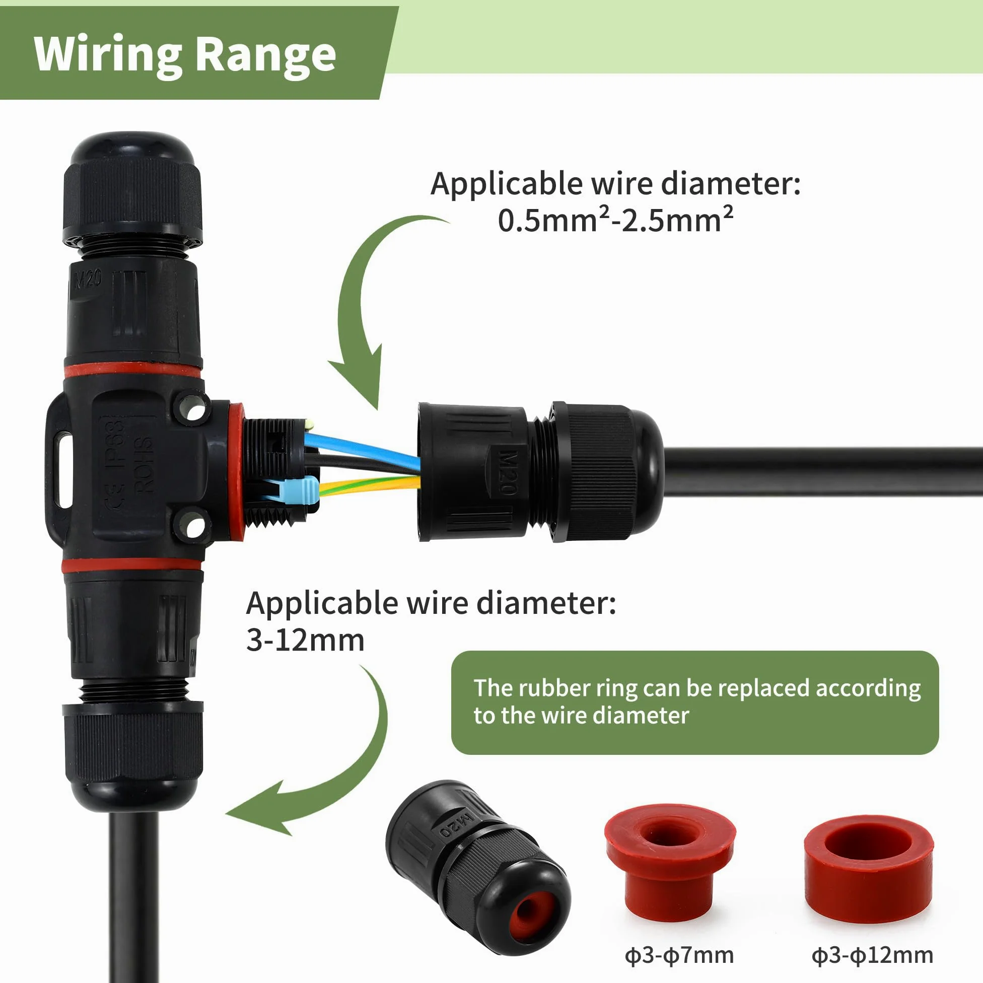 4 Pack Empalmes Cables Electricos de 3 pines，Empalmes Cables Electricos Estancos，IP68,Empalmes Cables Electricos Estancos Ø5-10mm，Apto para jardines, zonas exteriores, suelos, tejados (3 vías)