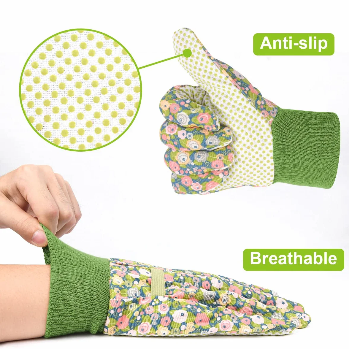 Ainiv Guantes de jardinería para mujeres/damas, 2 pares de guantes de trabajo de jardín con agarre antideslizante, cómodos guantes de jardín transpirables a prueba de espinas para patio, granja, poda