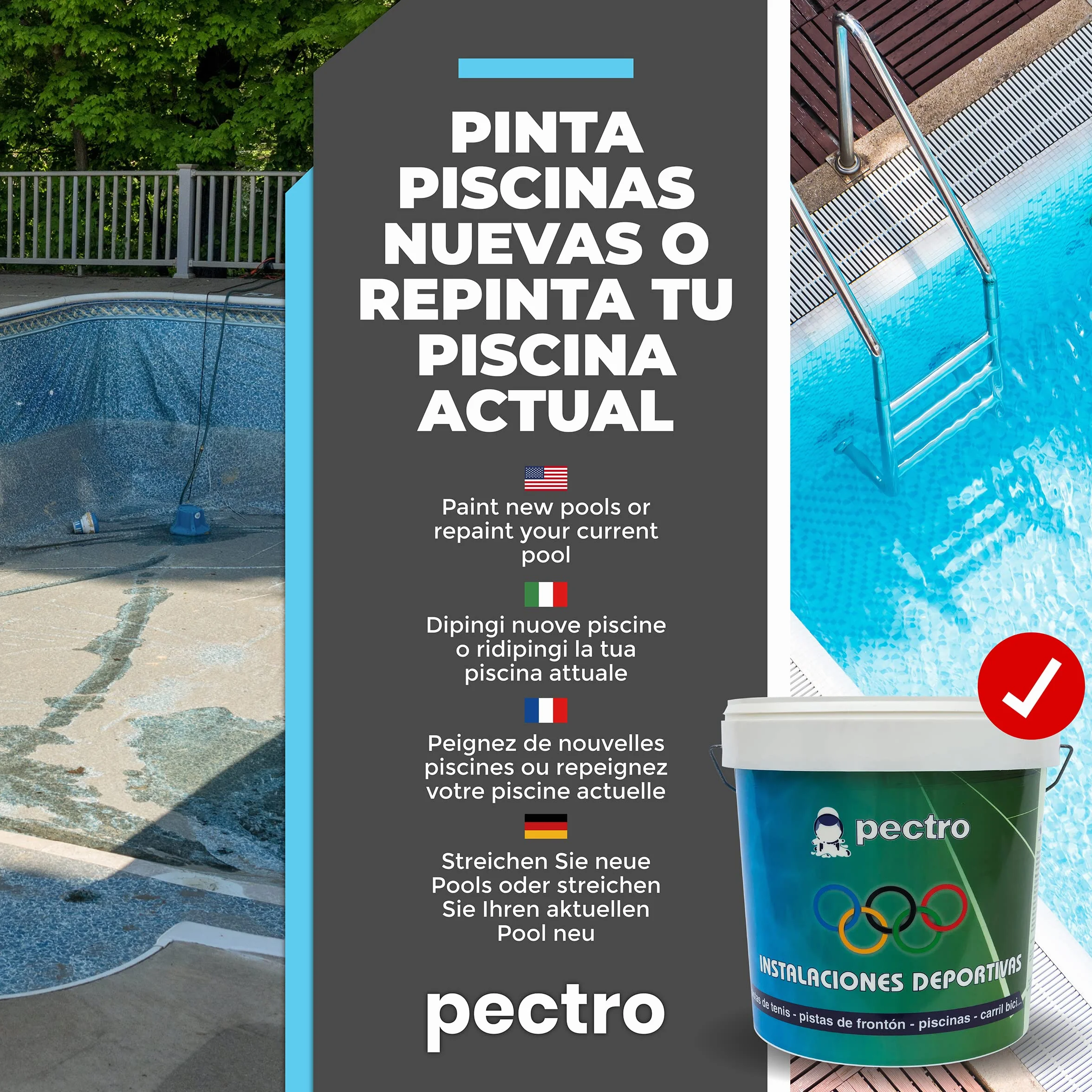 PECTRO Pintura Piscinas 4L de Cemento al Agua Resistente a Productos de Limpieza (AZUL OCÉANO)