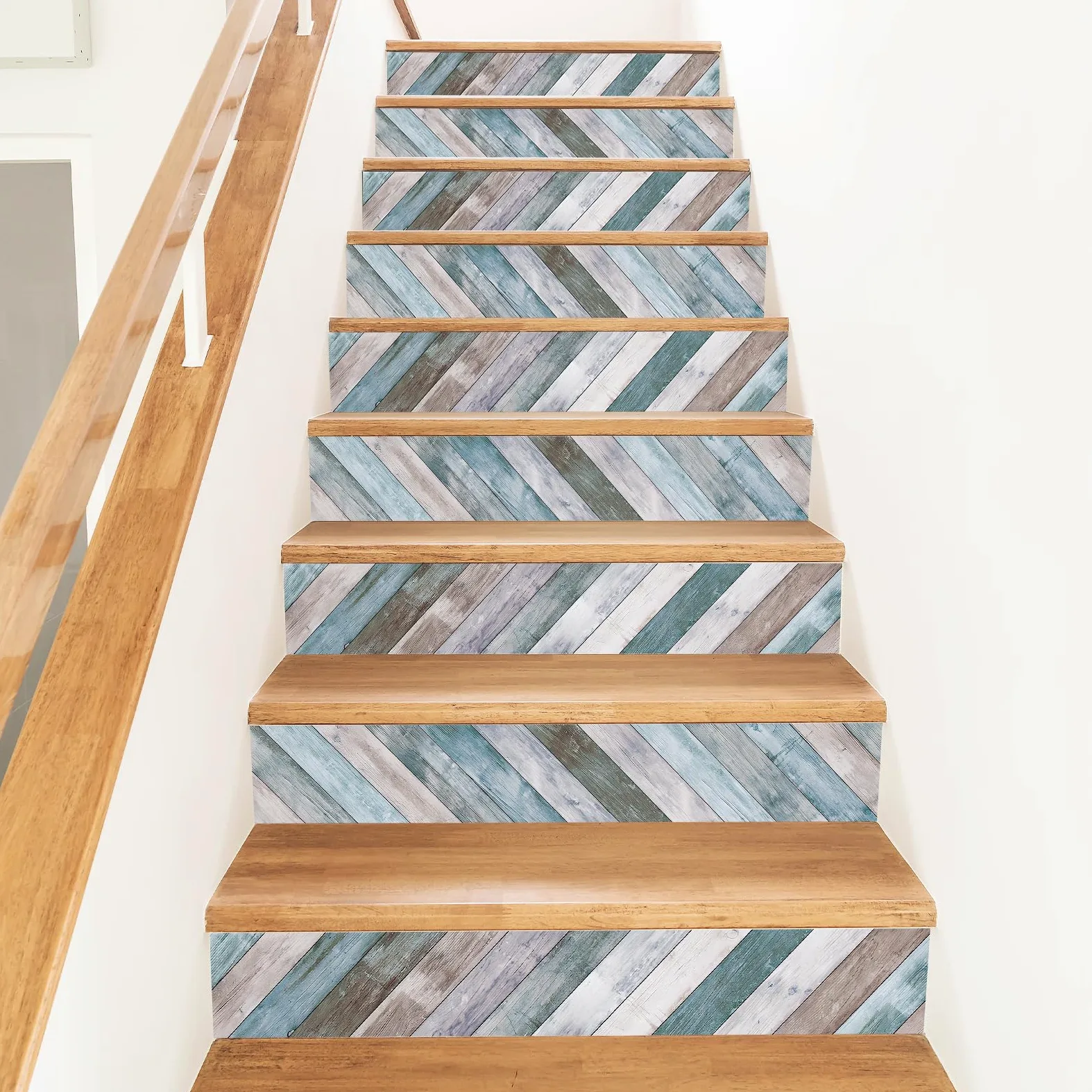 PLIGREAT 15 tiras de calcomanías diagonales para escalones, calcomanías para escalones, 18 x 100 cm, vinilo autoadhesivo, arte creativo, murales de escalera para decoración del hogar y hotel