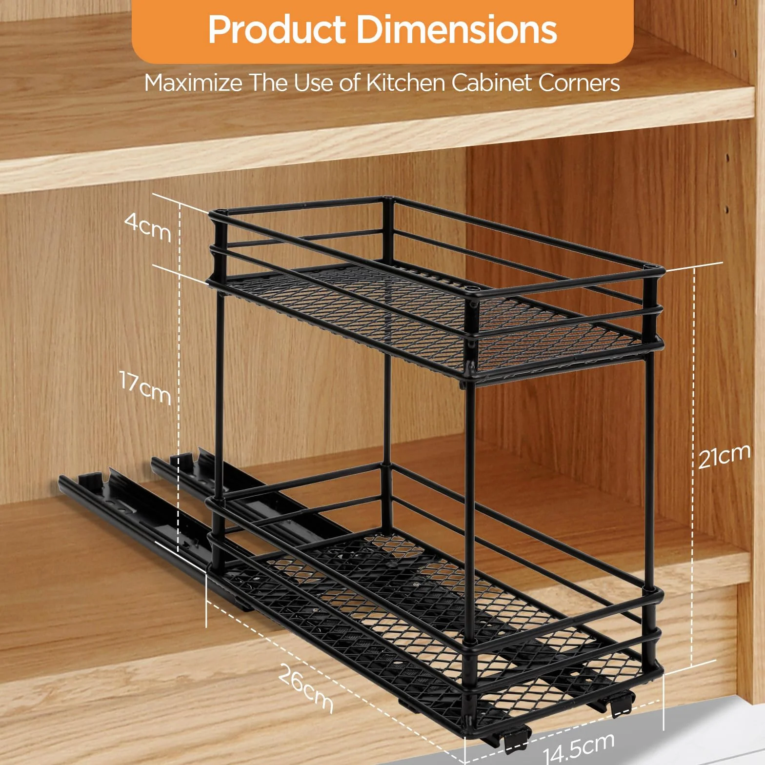 VINATO Organizador Deslizante de Especias de 2 Niveles – Estante para Especias con Guías, Organizador de Cocina para Armario (26x15x21,8 cm)