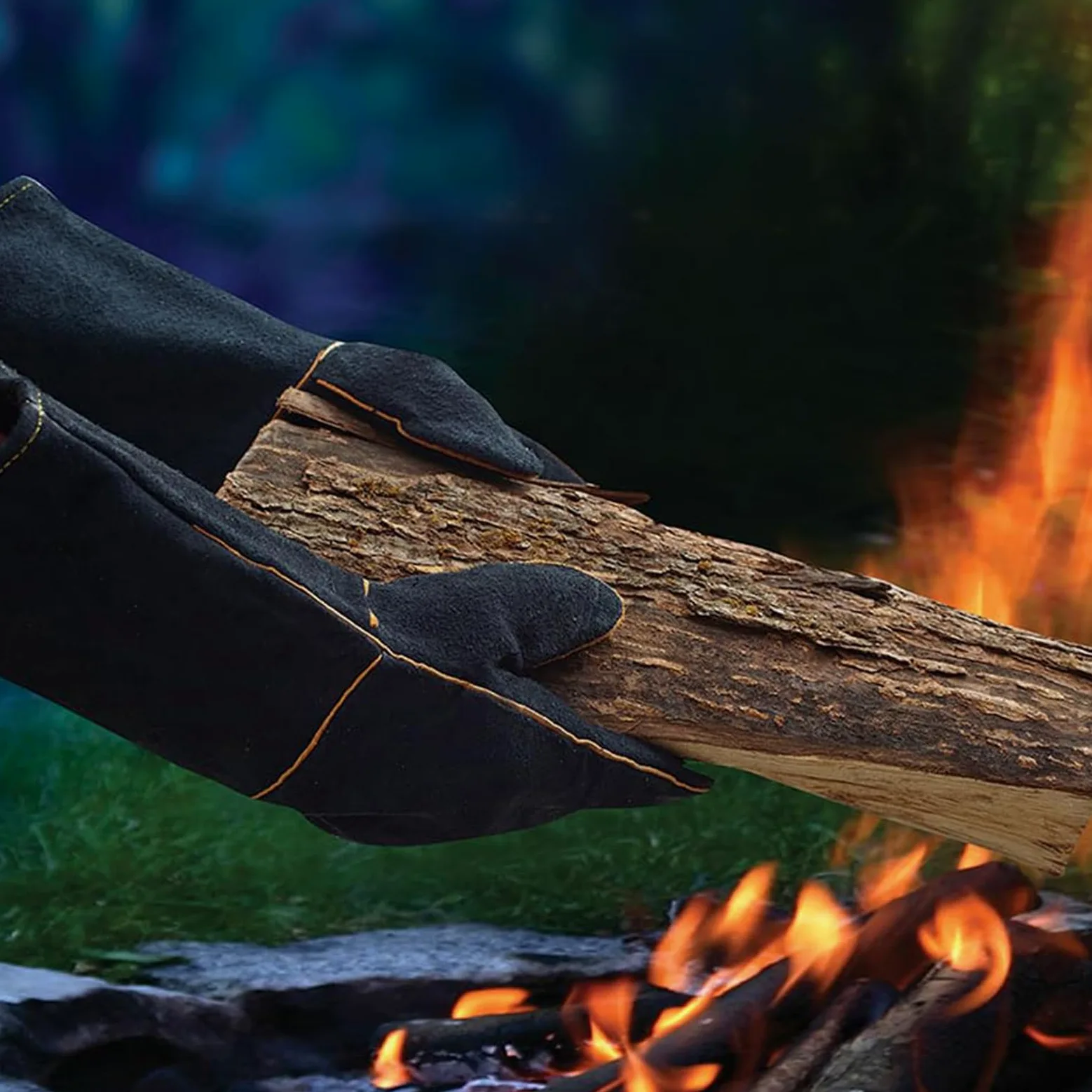 Guantes de fuego para quemadores de leña, guantes de barbacoa de cuero ignífugo, guantes resistentes al calor para barbacoa, soldadura, chimenea, guante grande para horno, horno, estufa, soporte para