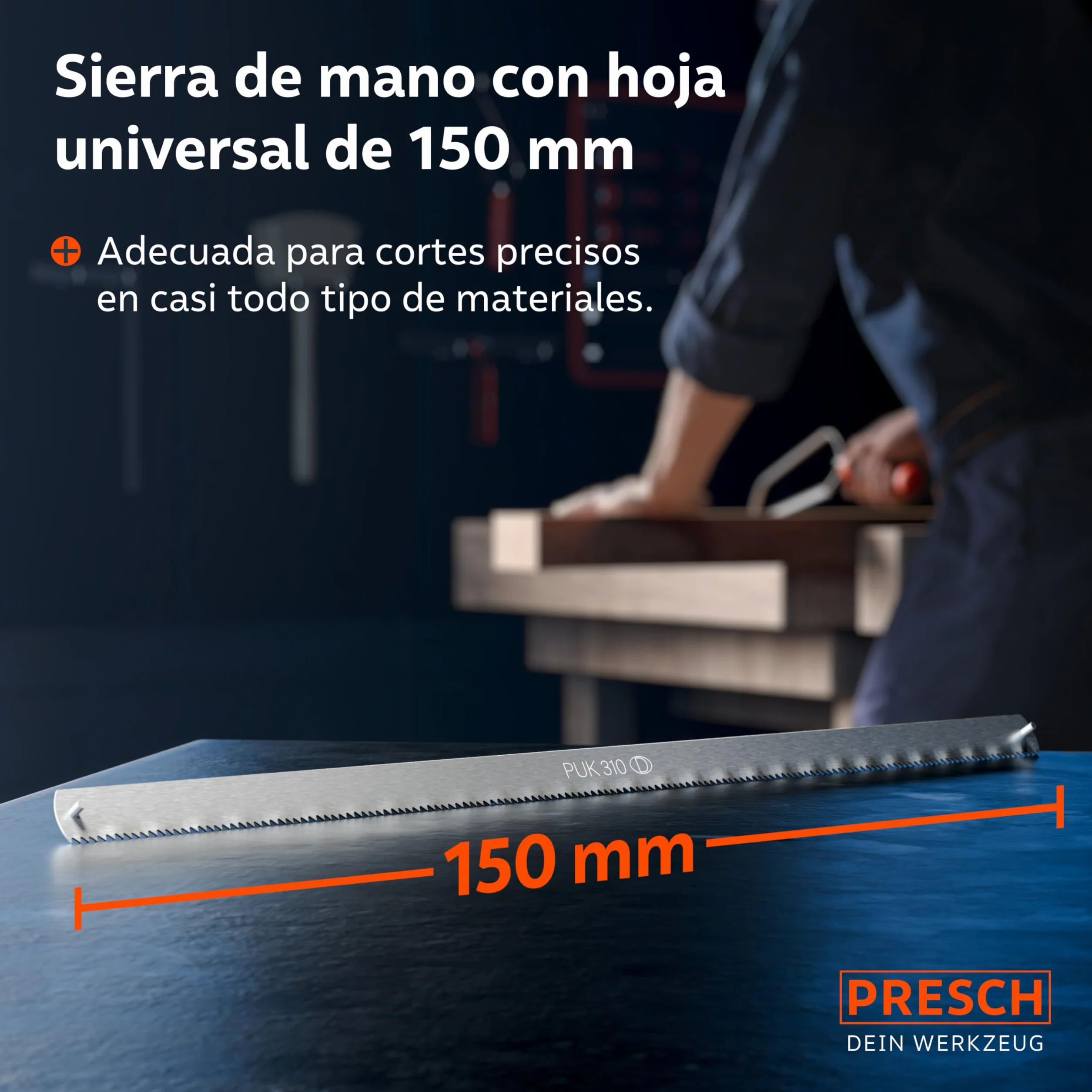 Presch Sierra de arco plegable PUK 150mm para metal no ferroso, plástico, aluminio, madera