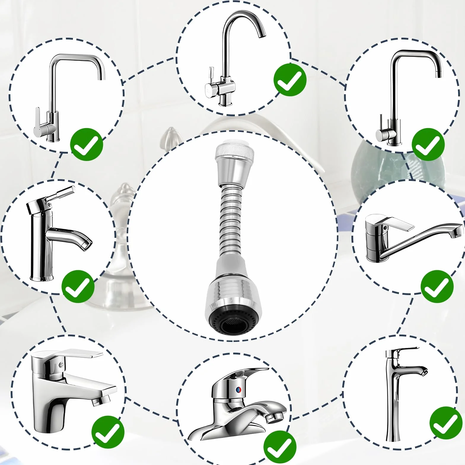 VEGCOO 3 Pcs Alargador Grifo Giratorio 360°, Adaptador Grifo Cocina Ahorro de Agua