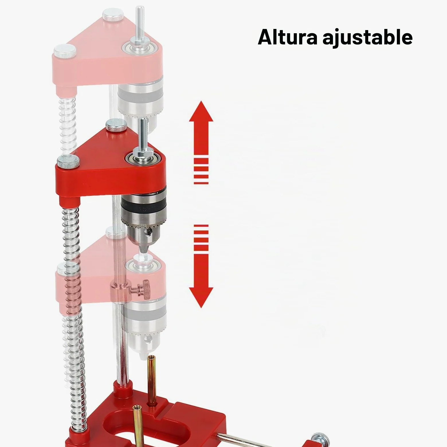 Soporte de perforación para taladradora, guía de perforación ajustable portátil, herramienta de carpintería de precisión en madera, guía de perforación herramienta manual, juego de guía vertical (Rojo