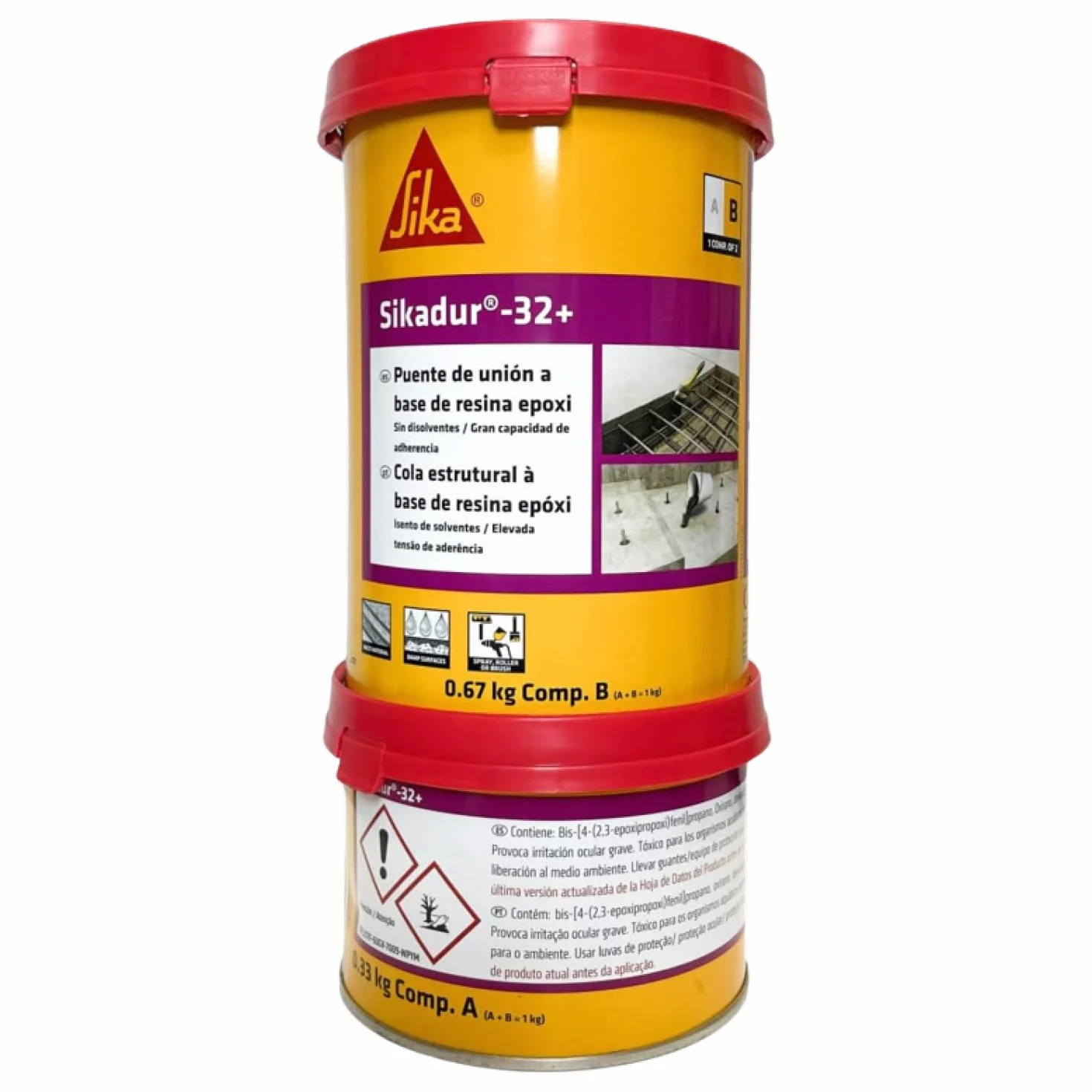 SIKA - Adhesivo Epoxi - Estructural y bicomponente - Sikadur-32+ gris - Construcción - Pegado, fijación y anclaje - Soportes secos o húmedos - 1 kg