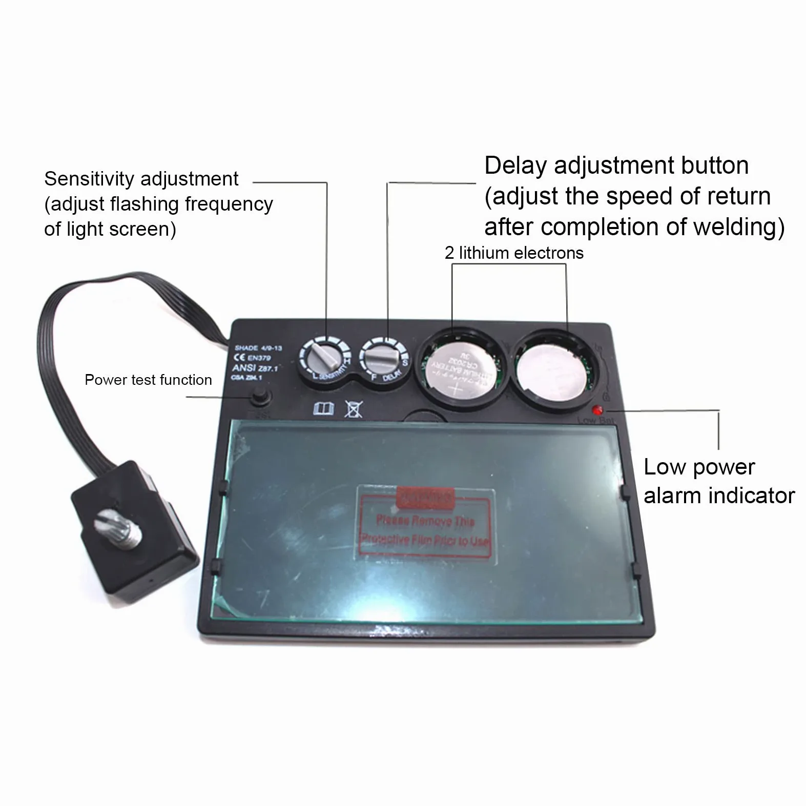 Lente de soldadura de oscurecimiento automático, lente de repuesto para casco de soldadura de sensibilidad ajustable, lente de soldadura de visión grande de 100 x 50 mm
