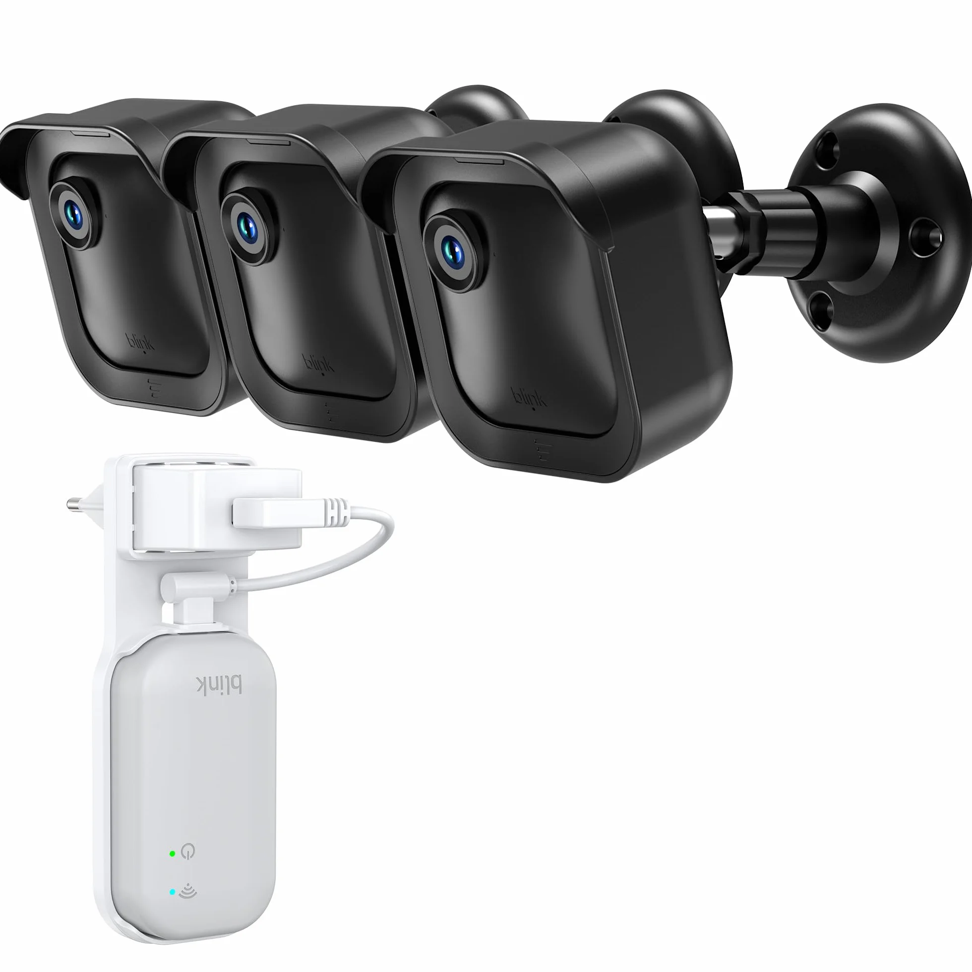HomeMount Soporte de Pared para cámara Blink Outdoor con Soporte de Enchufe Sync Module Core, Carcasa Protectora Resistente al Agua y Soporte Ajustable 360° para Blink Outdoor 4/3 / 2K+ (3 Piezas)