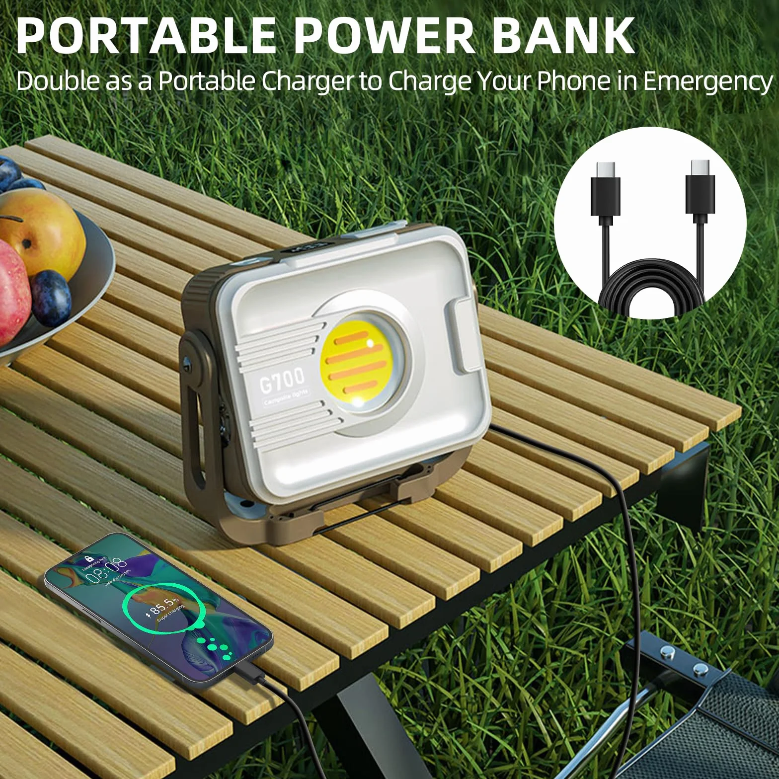 ERAY Foco LED Recargable - 1200 Lúmenes, 7 Modos, Batería 6000mAh, IP54 Impermeable, Imán y Gancho, Luz de Trabajo Portátil Ideal para Reparación, Camping, Garaje, Pesca, Taller, Emergencia