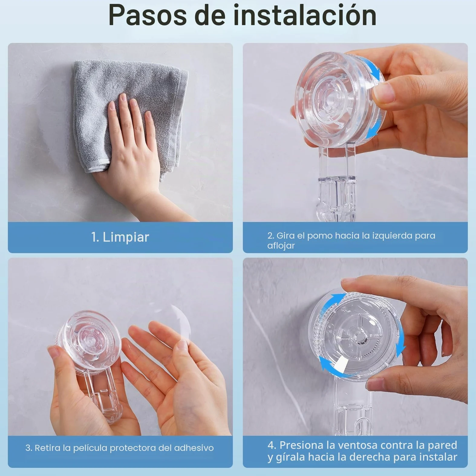 Luxear Ganchos Ventosa de Baño para Toallas 6 Piezas Colgador Ventosa | Perchero Ventosa Giratorio para Toallas Albornoz, Percha Resistentes para Cocina Baño Pared Azulejos Vidrio, Transparente
