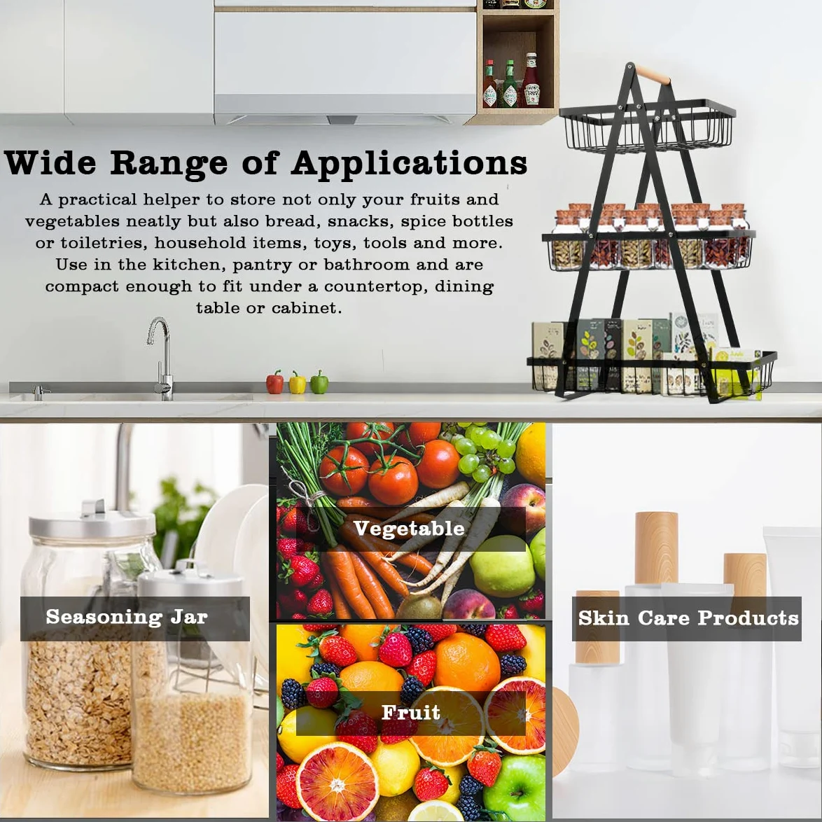 NA Cesta de frutas de 3 niveles, soporte para cuencos de frutas, cesta de pan, soporte de frutas desmontable para frutas, verduras, aperitivos en el hogar, oficina de cocina, con destornillador