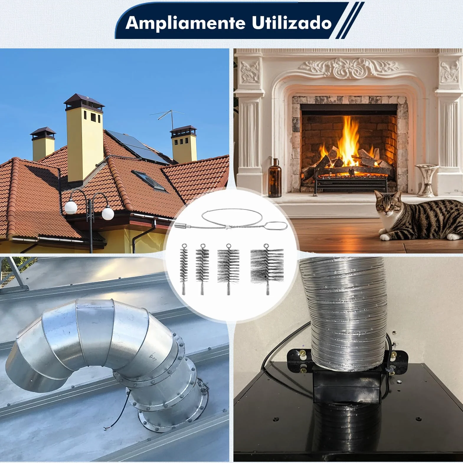 4 Piezas Cepillo de Caldera Kit, Diámetro 30/50/80/150mm con 1 Metro Extensor, Cepillo de Limpieza para Chimeneas para Limpiar Chimeneas Tubos de Horno y Tubos Humo