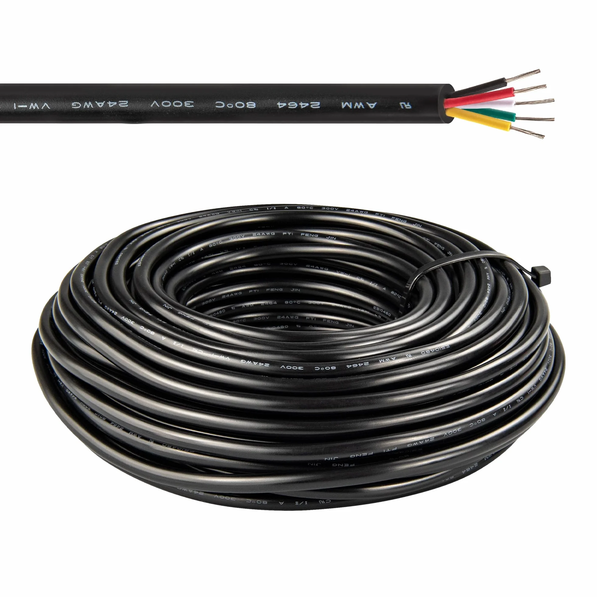 20 M Cable 5 Hilos 24AWG Cable Manguera 5 Hilos 5x0,2mm² UL2464 Verzinntes Kupferkabel Schwarz PVC ummantelt