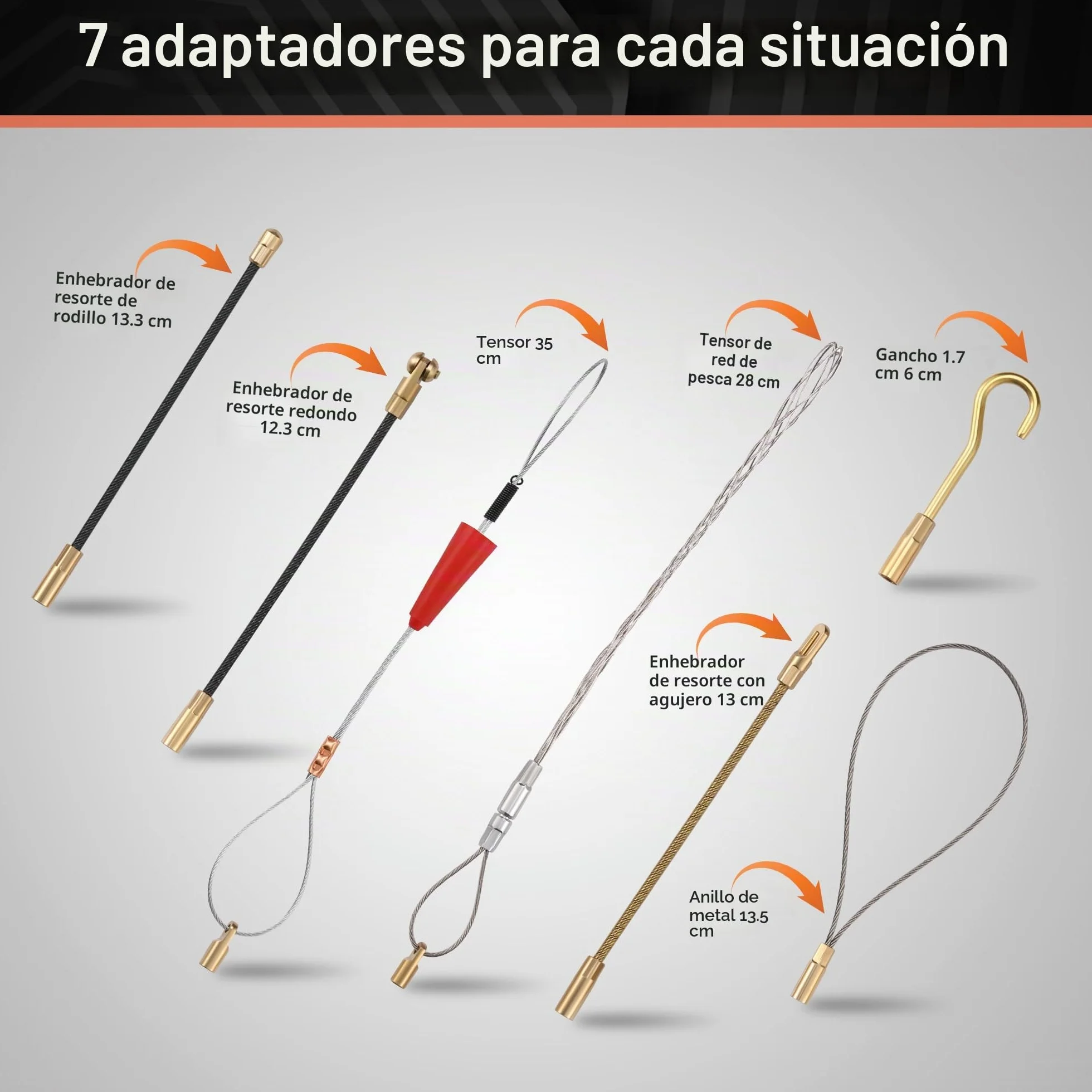 Guia pasacables profesional 50 m 4,5 mm rosca M5 retráctil con carcasa 7 muelles