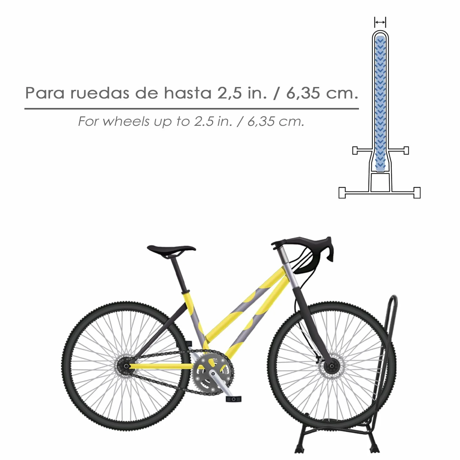 Soporte para bicicletas de suelo, ancho rueda 6,5 cm, tacos antideslizantes