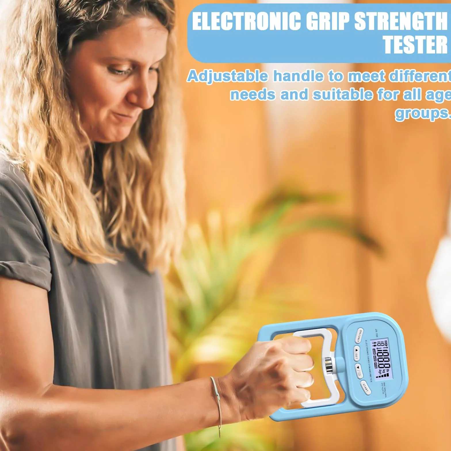 Medidor electrónico de fuerza de agarre: 396 lb/180 kg, dinamómetro de mano, dinamómetro de mano, pantalla LED, con cable de carga USB, color azul