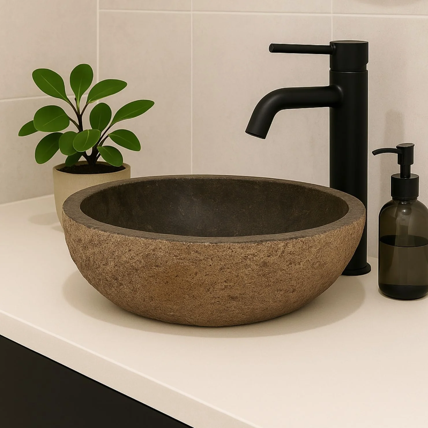 Lavabo Ovalado - Cuenca de Piedra de Río - Fregadero para baño - Forma y color únicos - Piedra Natural - Pulido y sólido (Marrón/Oxidado, 30-35x25-30cm)