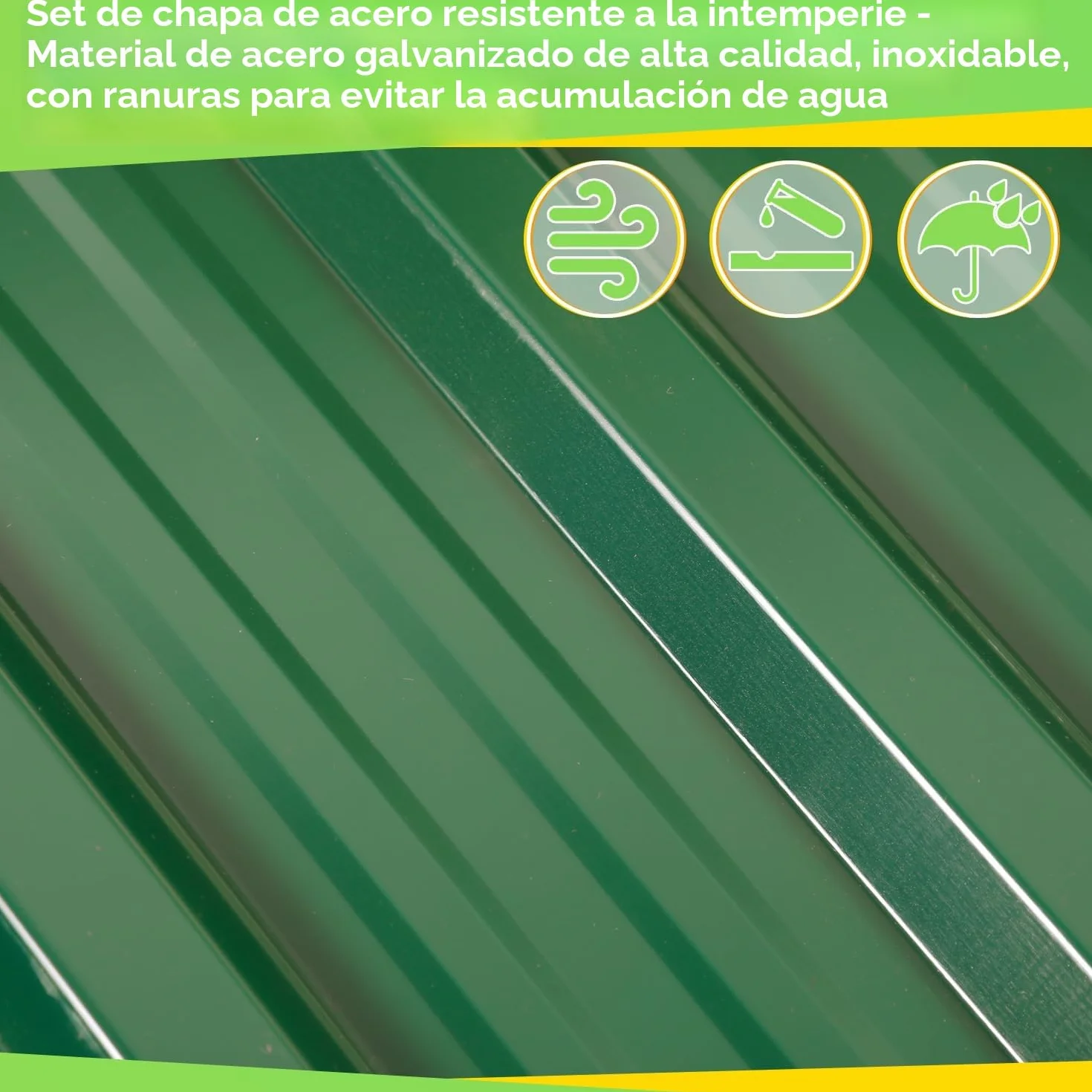 Juego de 12 placas de chapa trapezoidal galvanizadas para techos – Láminas de acero verdes y robustas con protección contra la oxidación, ideales para garajes y cubiertas de techo, superficie