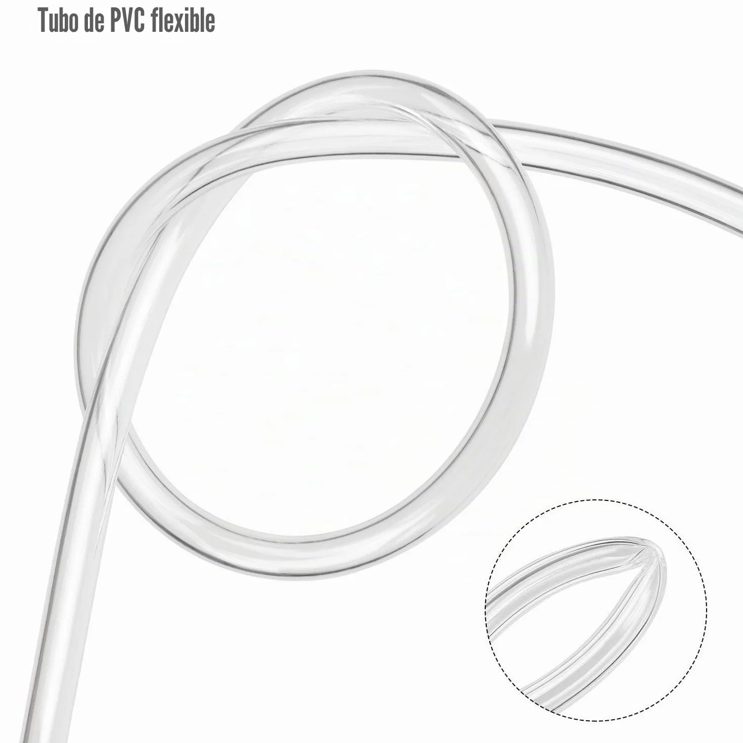 Tubo flexible transparente PVC grado alimenticio 8 mm x 11 mm 5 metros con abrazaderas