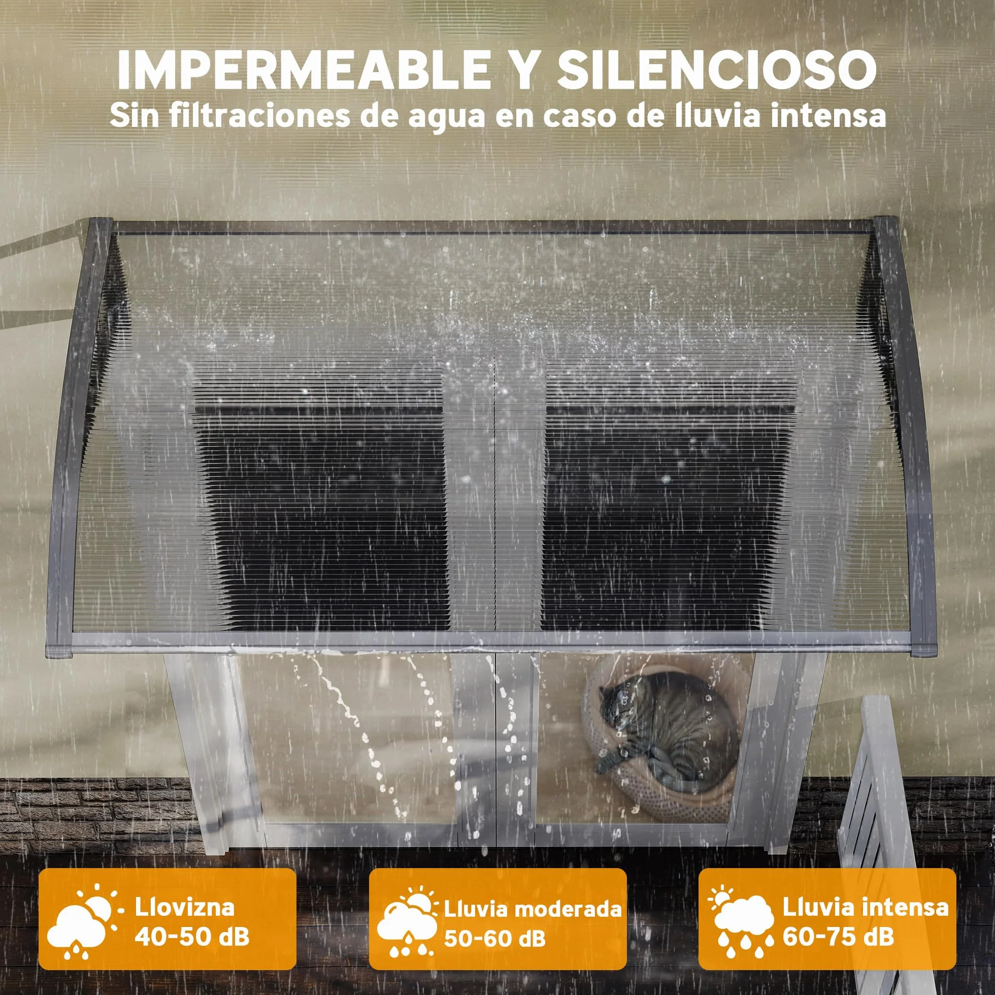 Outsunny Marquesina Exterior 110x60 cm Tejadillo Protección Sol Lluvia Policarbonato Soportes PP Regleta Aluminio Gris Transparente