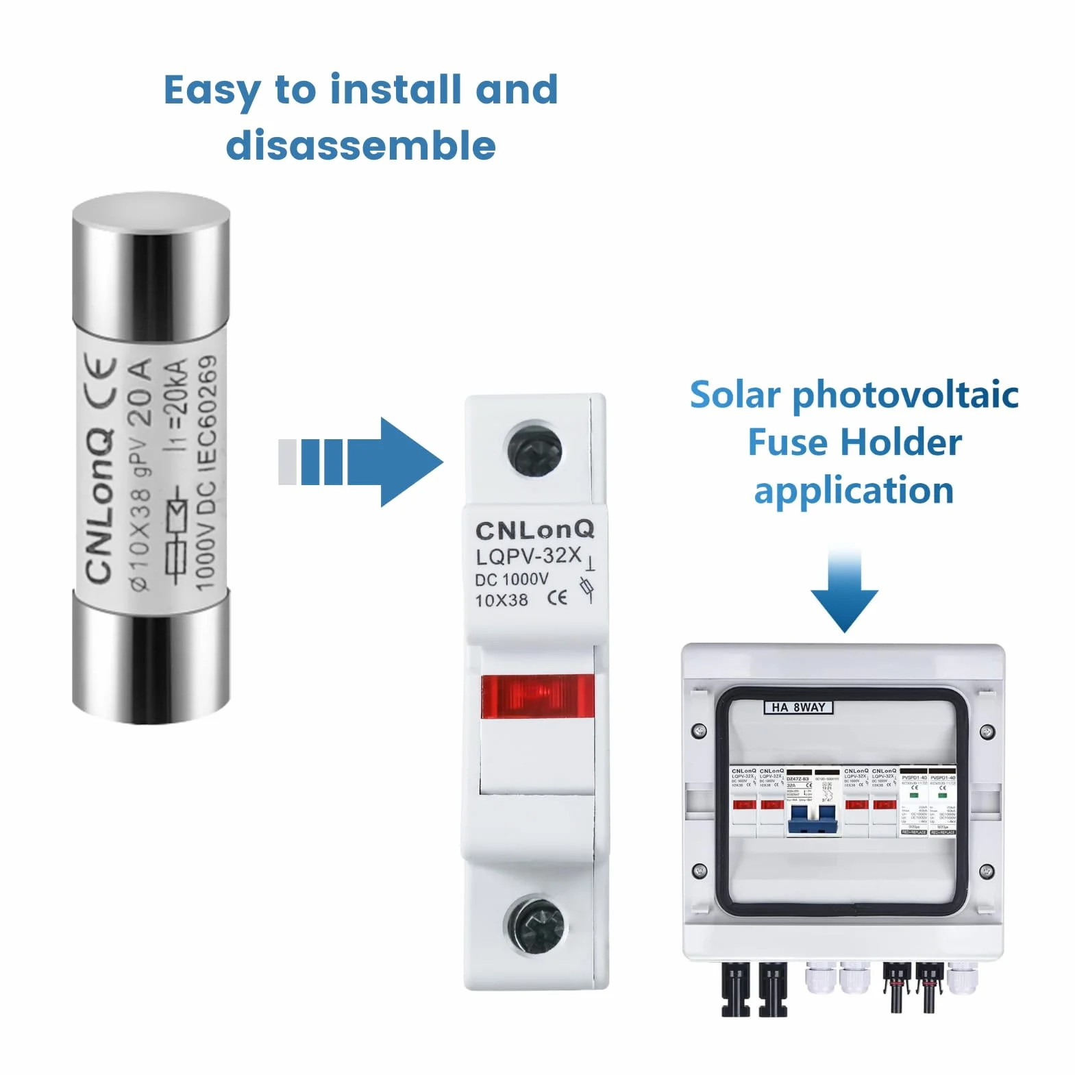 DEWIN Fusibles fotovoltaicos 10X38 mm DC1000V 20A Tipo gPV Solar