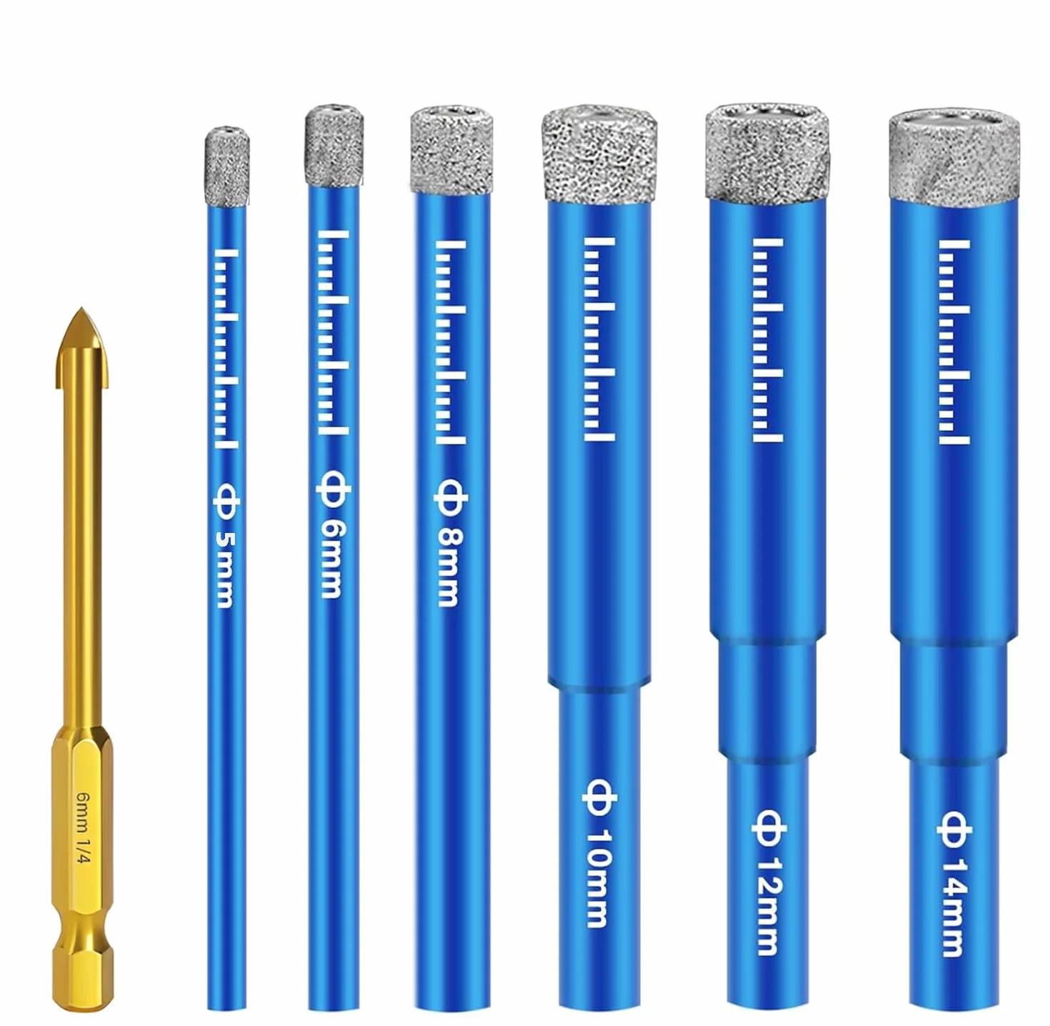 Brocas Porcelanico Juegos 5/6/8/10/12/14mm, Broca Azulejo 6mm Baldosas, Diamante Azulejos Punta, para Cerámica, Granito, Vidrio, Porcelana, Azulejos, Gres fino