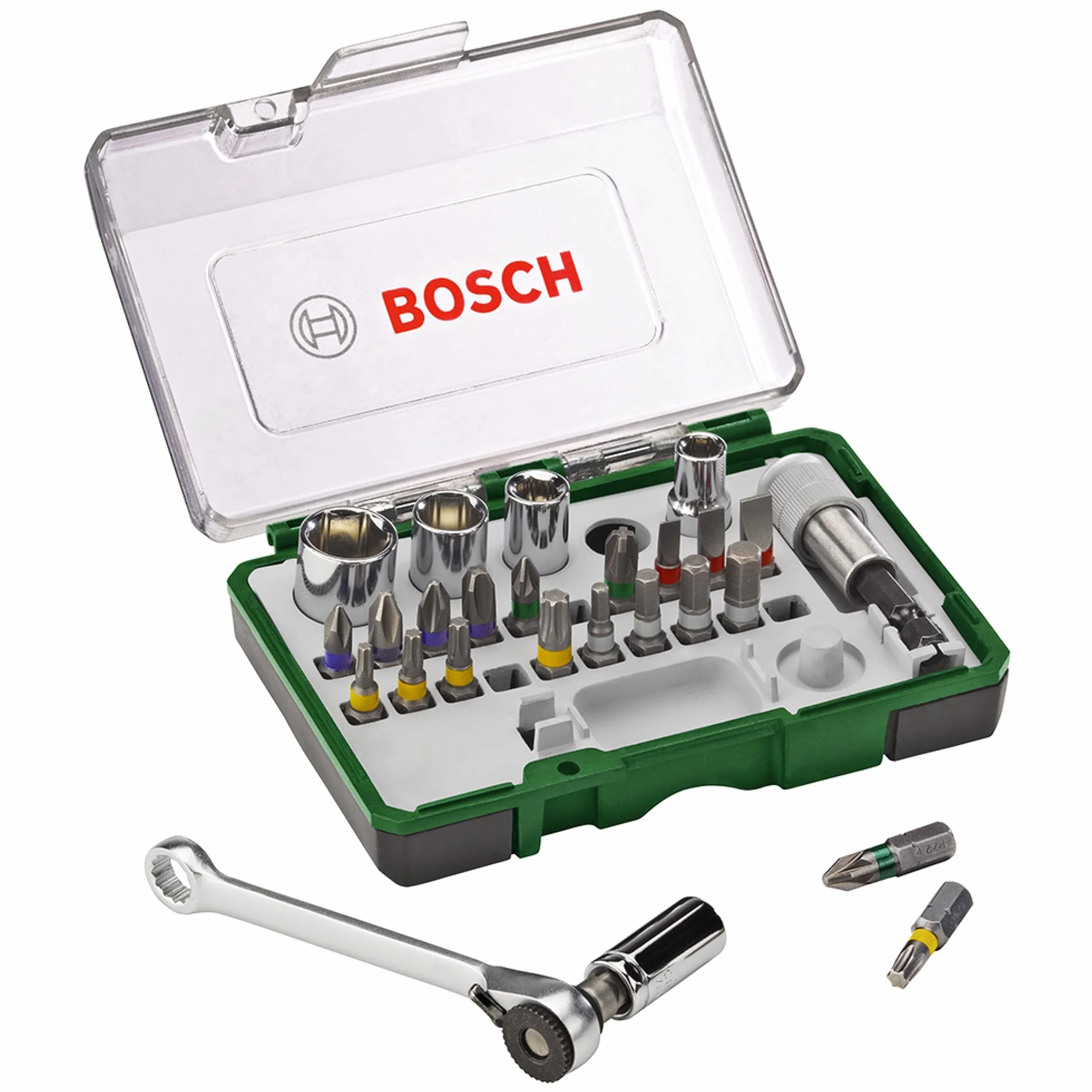 Bosch Profesional Pack Unidades para Atornillar, con Llave de carraca, versión estándar, Standard-Set, Negro/Verde, 1 Pack