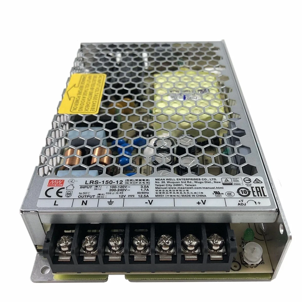 KingLed – MeanWell Transformateur Meanwell LRS-150-12 150W 12V IP20 Bloc d'alimentation transformateur pour Bande LED – code. 1986
