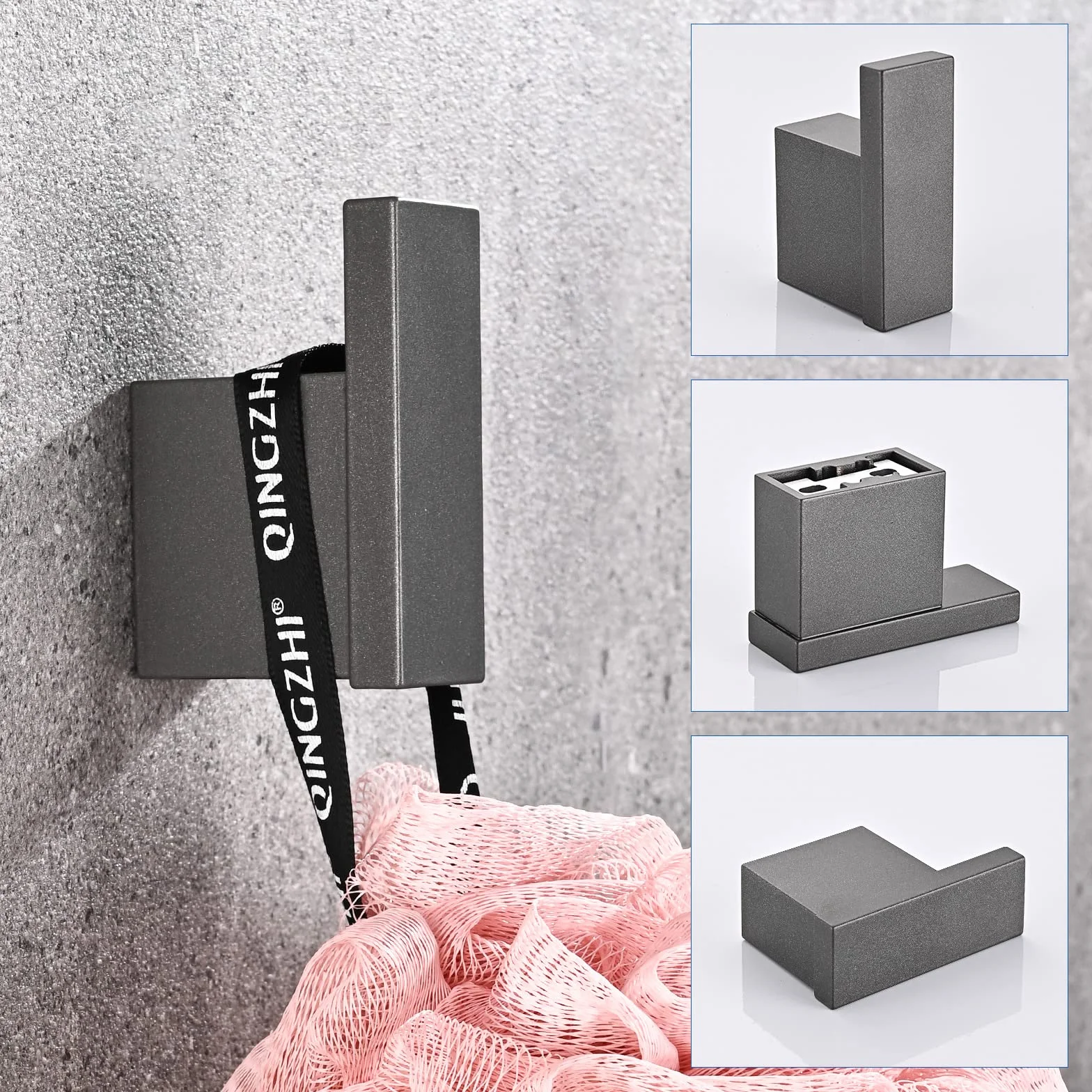 Toalleros de Baño 5 Piezas con Ganchos, Papel Higiénico Instalación de Superficie, Acabado Cepillado Plata