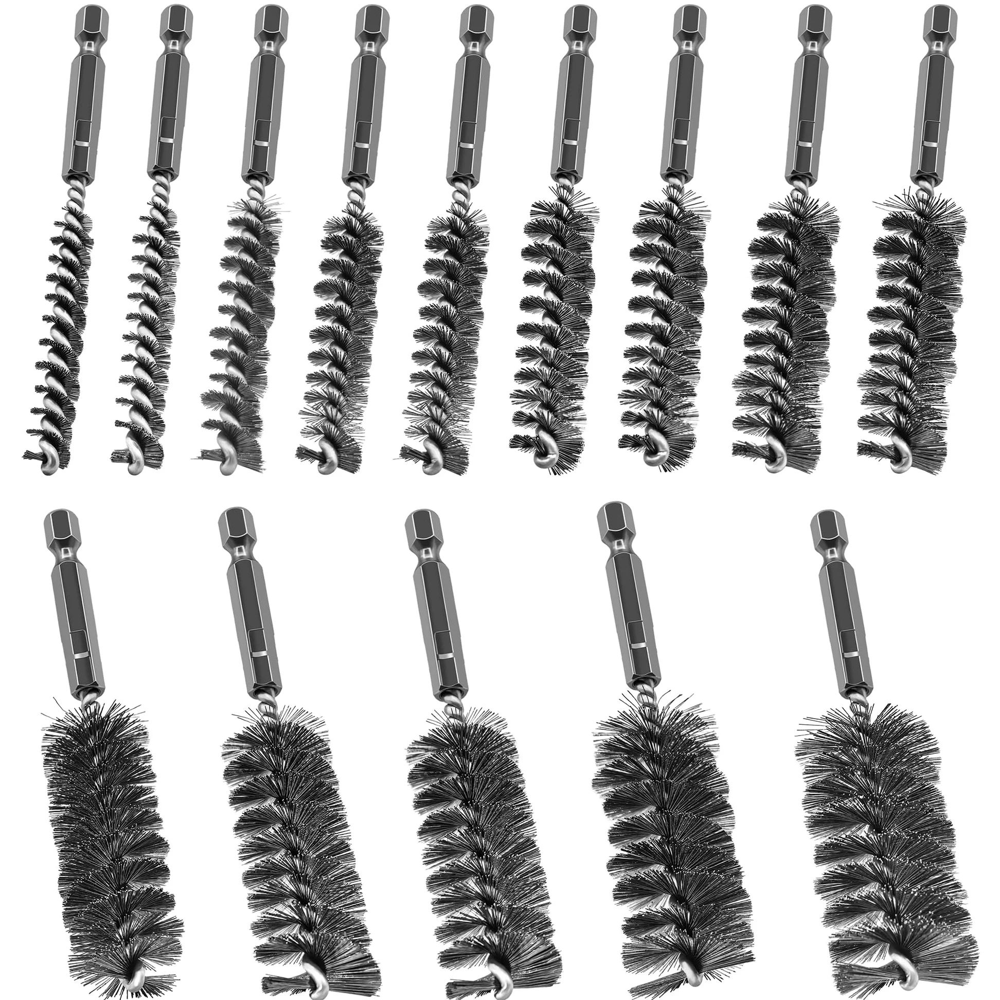 ASNOMY 14Pcs Cepillos de Alambre para Taladro, 8-25 mm Cepillo cilíndrico de acero inoxidable, con barra hexagonal, Cepillo Metálico para Limpieza y Pulido Superficies Metálicas Desoxidar