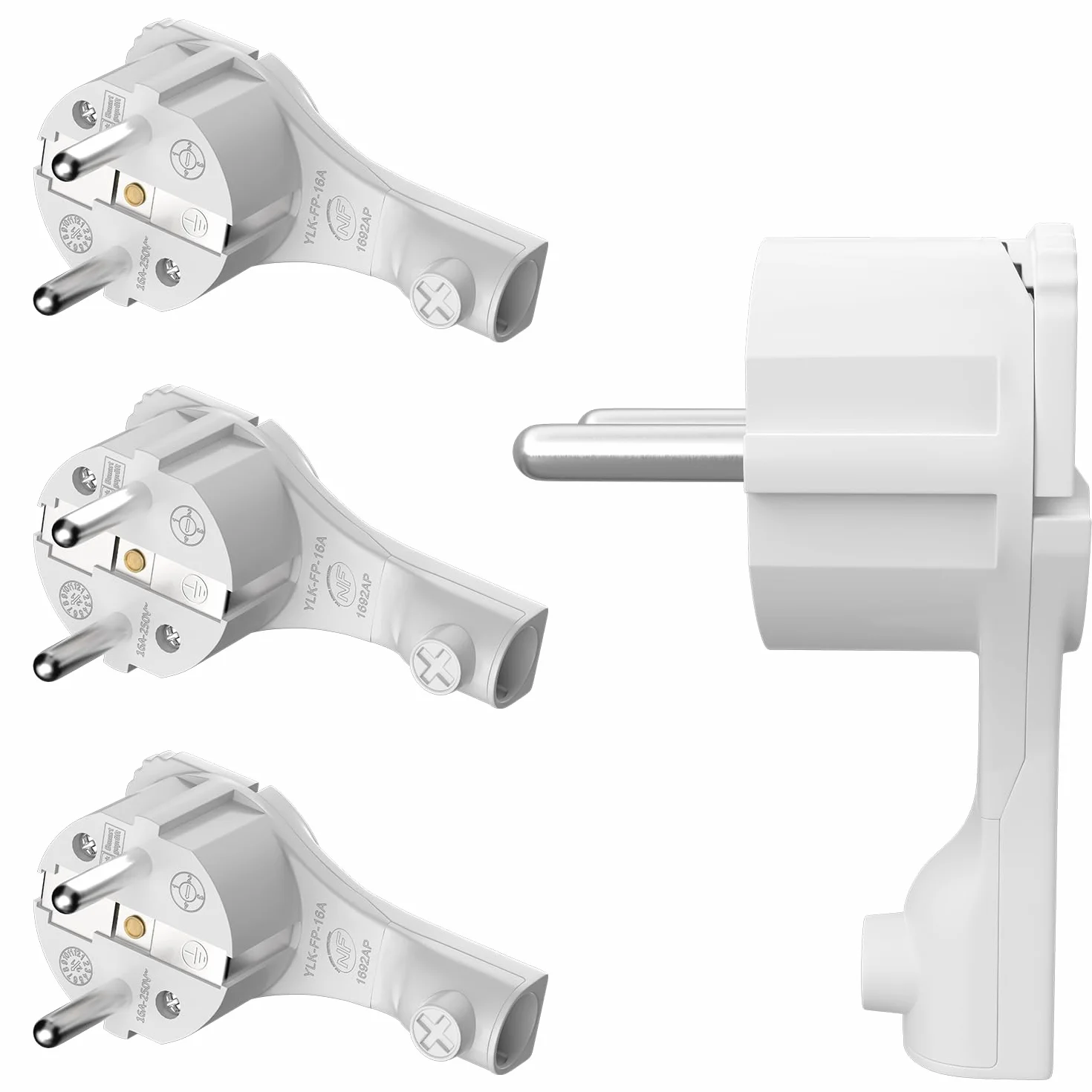 Enchufe Macho Plano Acodado CEE 7/7 250V 16A 4 Piezas Blanco