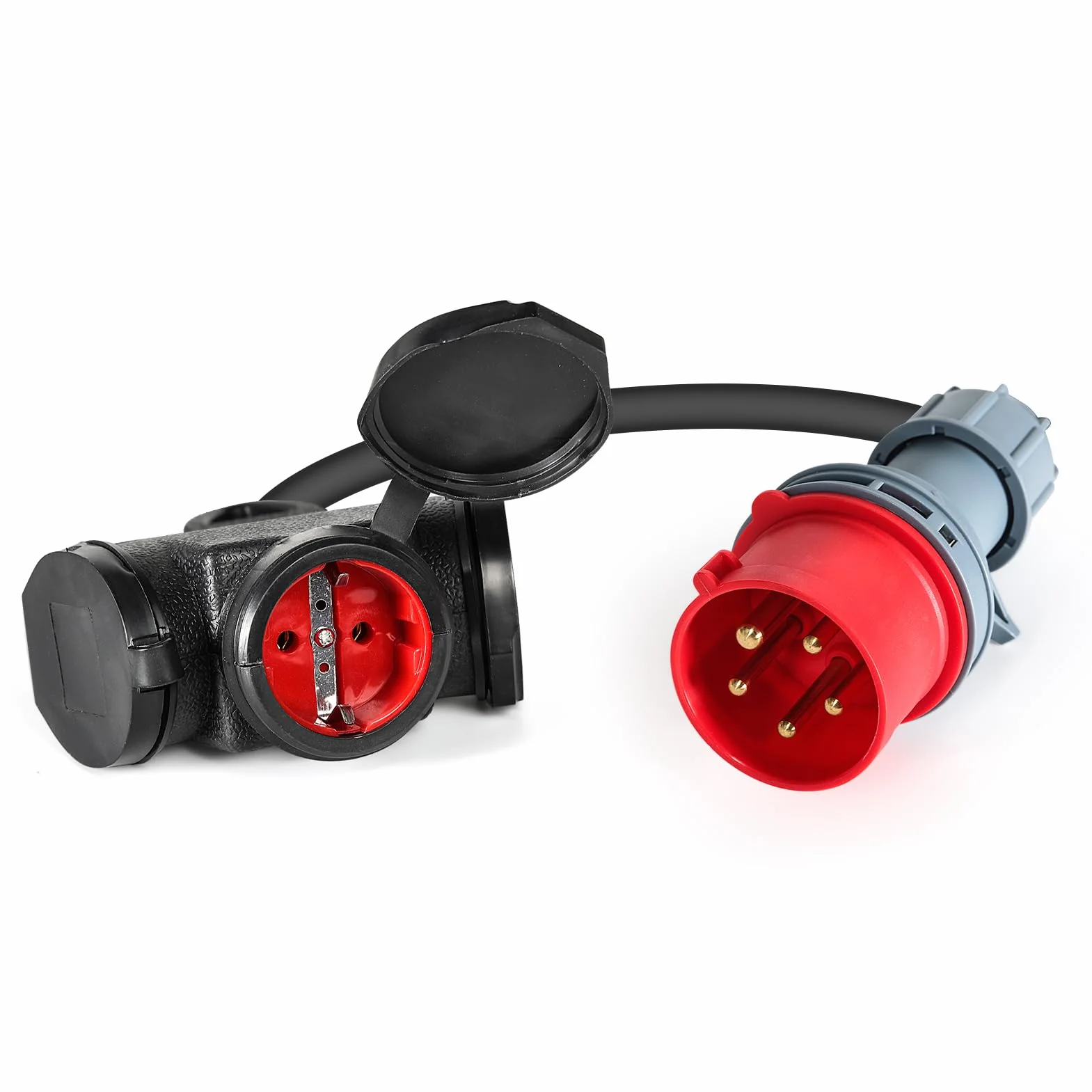 Jadeshay Enchufe Camping 16A 400V Adaptador Industrial con Toma Schuko y Enchufe CEE 5 Pines Cable Adaptador IP44 Impermeable Adaptador Industrial para Exterior Obra de Construcción Caravana Barco