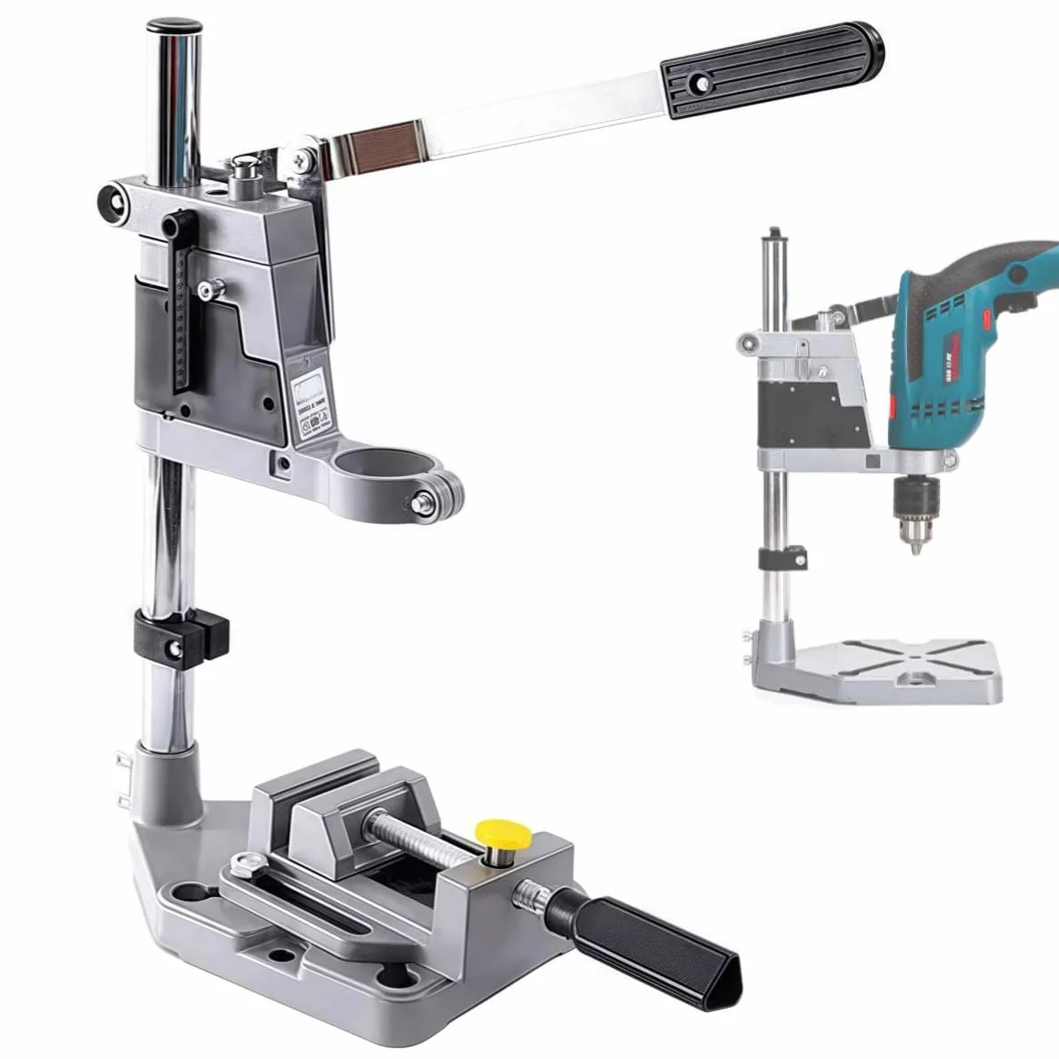 Soporte Multifunción Ajustable para Taladro de Columna Vertical con Guía de Taladro - Diámetro de Sujeción de 43 mm y Mordazas Planas para Perforaciones Precisas