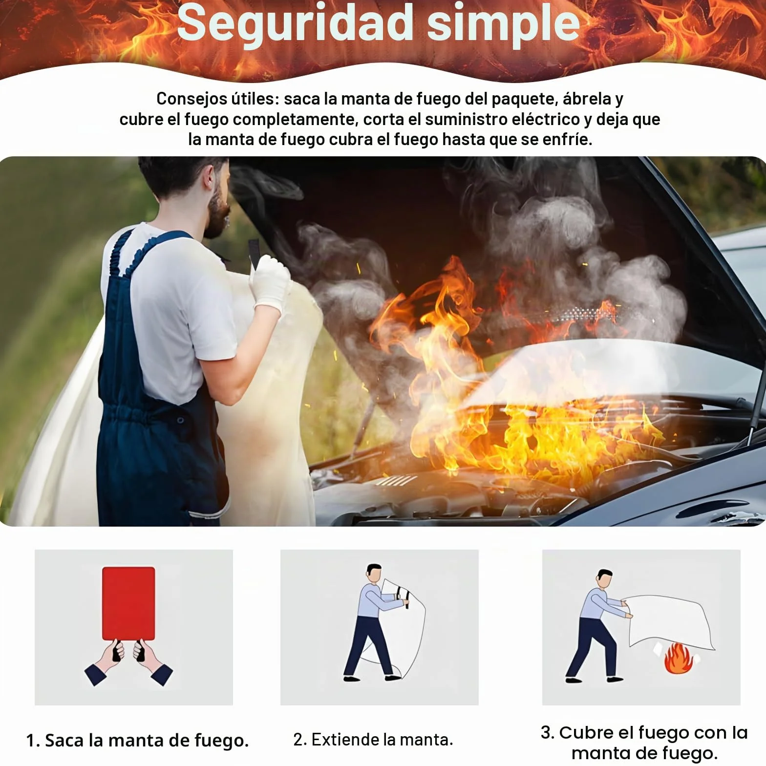 2 Piezas Manta Ignífuga para Hogar y Cocina, 100x100CM Manta Ignífuga de Emergencia, Manta Ignífuga de Fibra de Emergencia para Oficina Camping Horno Garaje