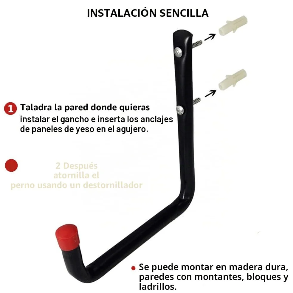 Ganchos para uso general de almacenamiento en el garaje, organizador de perchas en U para montar en la pared, silla, escaleras, manguera (6 piezas 5.7 "medio J gancho)