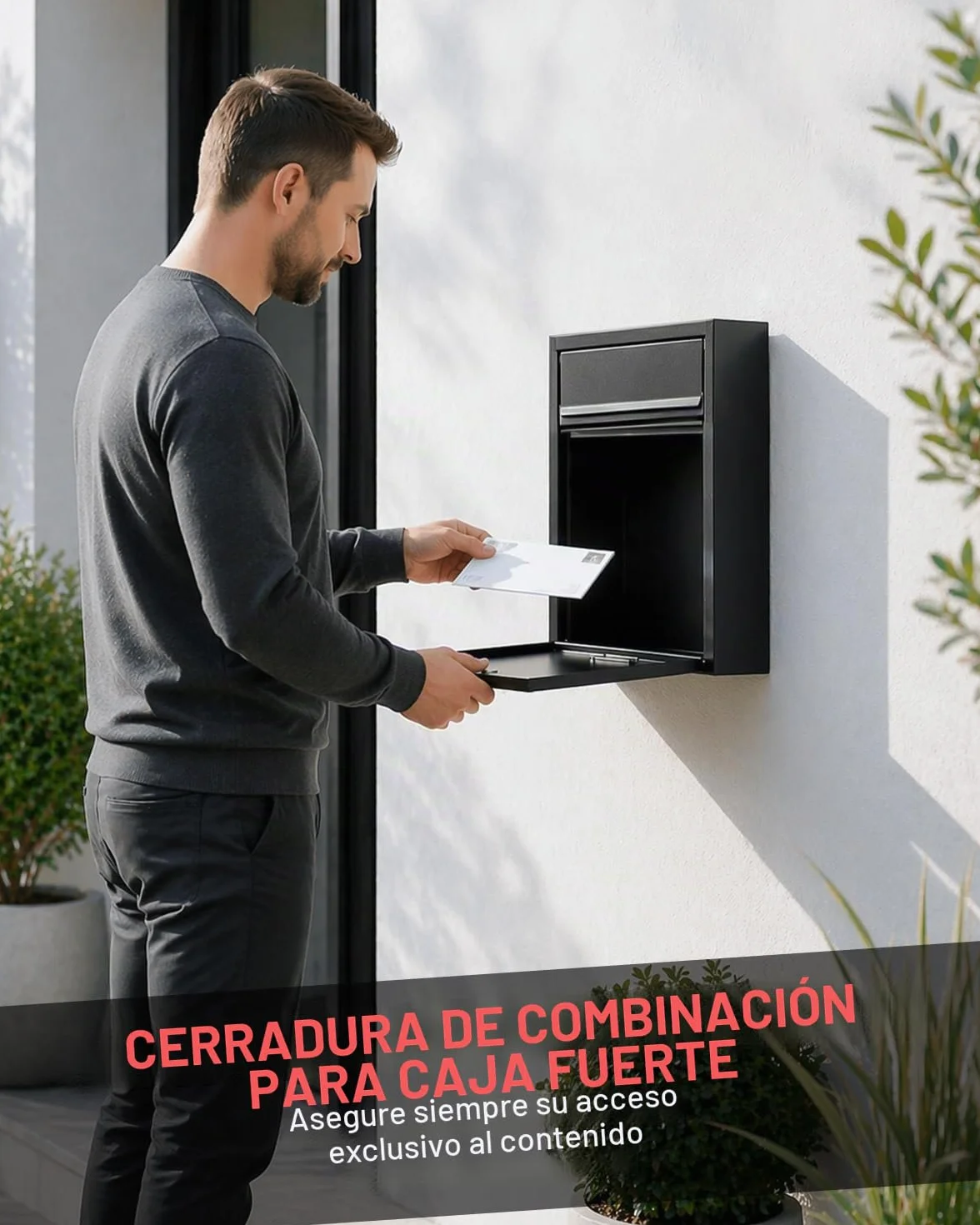 Uniclife Buzón de pared para exterior, gran compartimento de almacenamiento con cerradura de combinación, cierre de seguridad para casa, caja de seguridad, caja de correo, caja de acero para casa