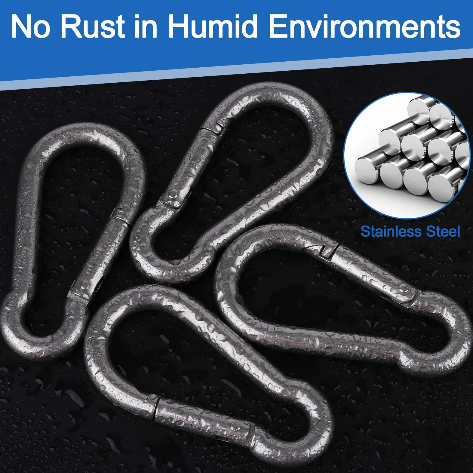 Pack de 4 Mosquetones M10 de Acero Inoxidable 100x10mm, Mosquetón de Alta Resistencia Carga Máx 270kg, Ganchos de Muelle para Columpios, Hamacas, Toldos, Gimnasio y Bricolaje